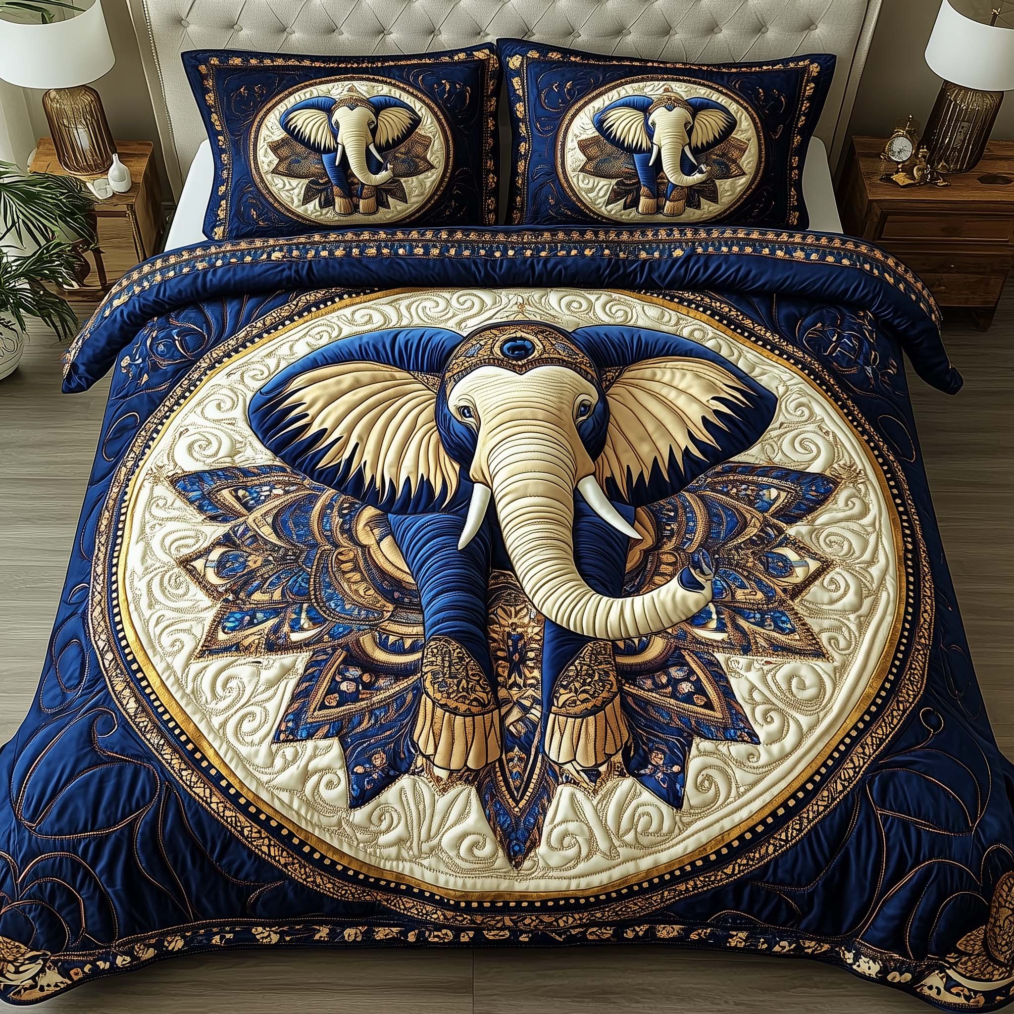 Elephant Harmony Quilted Bedding Set Best King Sheets Xmas Gift For Elephant Lovers