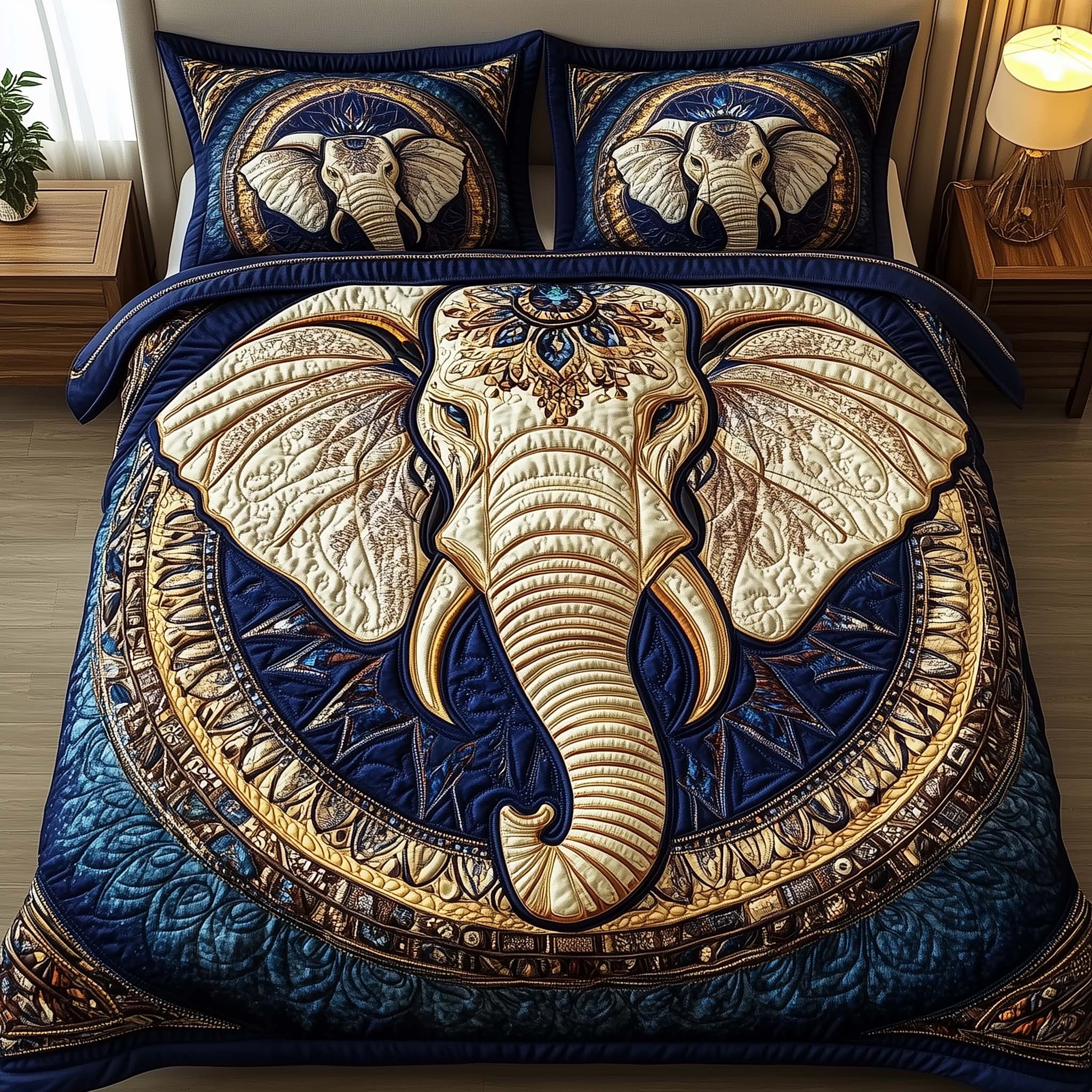 Elephant Harmony Quilted Bedding Set Nice Bed Sheet Sets Unique Elephant Themed Gifts
