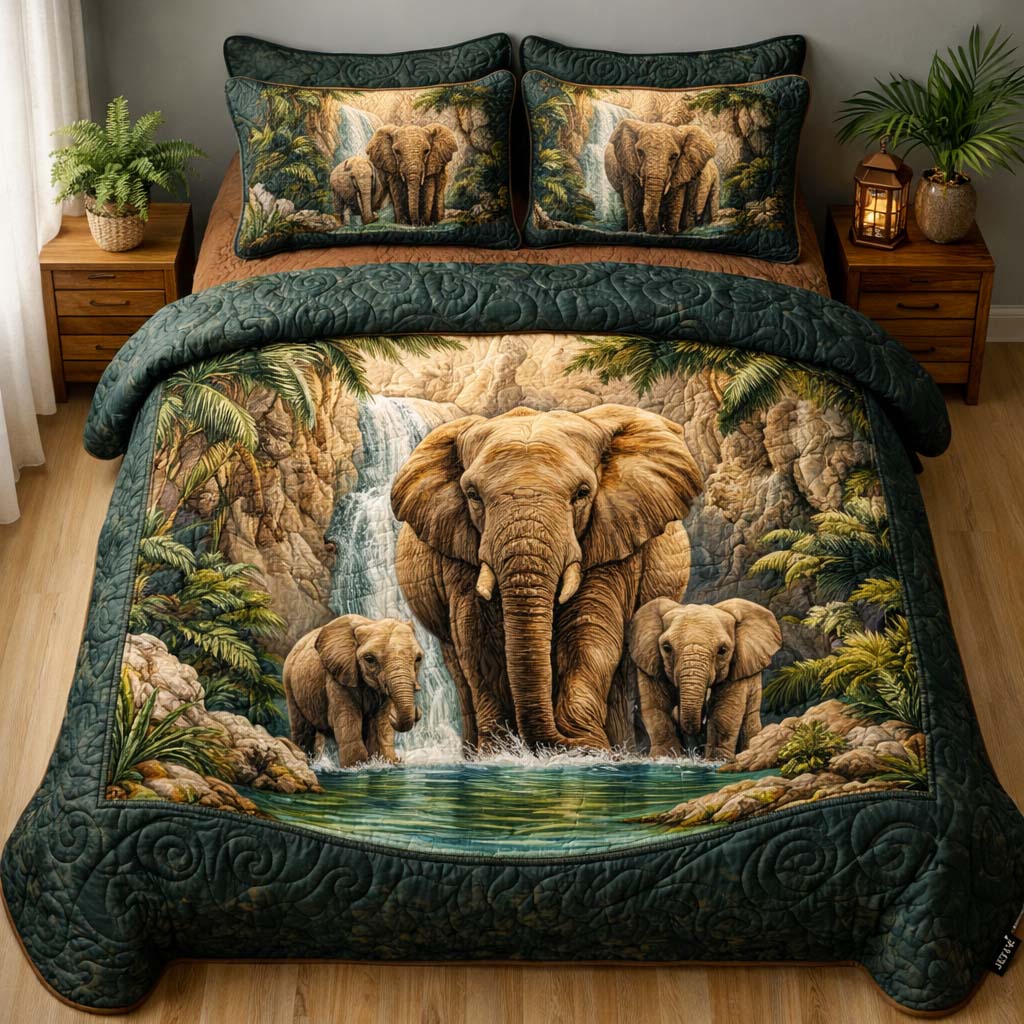 Elephant Oasis Quilted Bedding Set Bedroom Furniture Ideas Cute Gift For Elephant Lovers