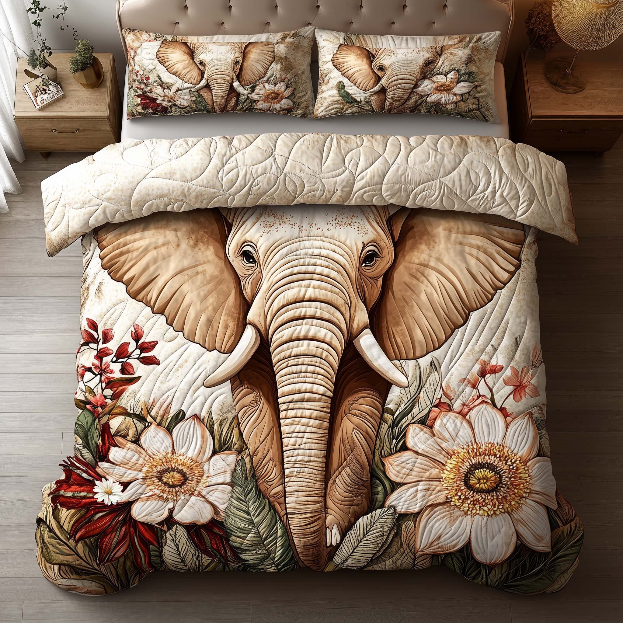 Elephant Quilted Bedding Set Bedspread Quilts Gift Items For Elephant Lovers