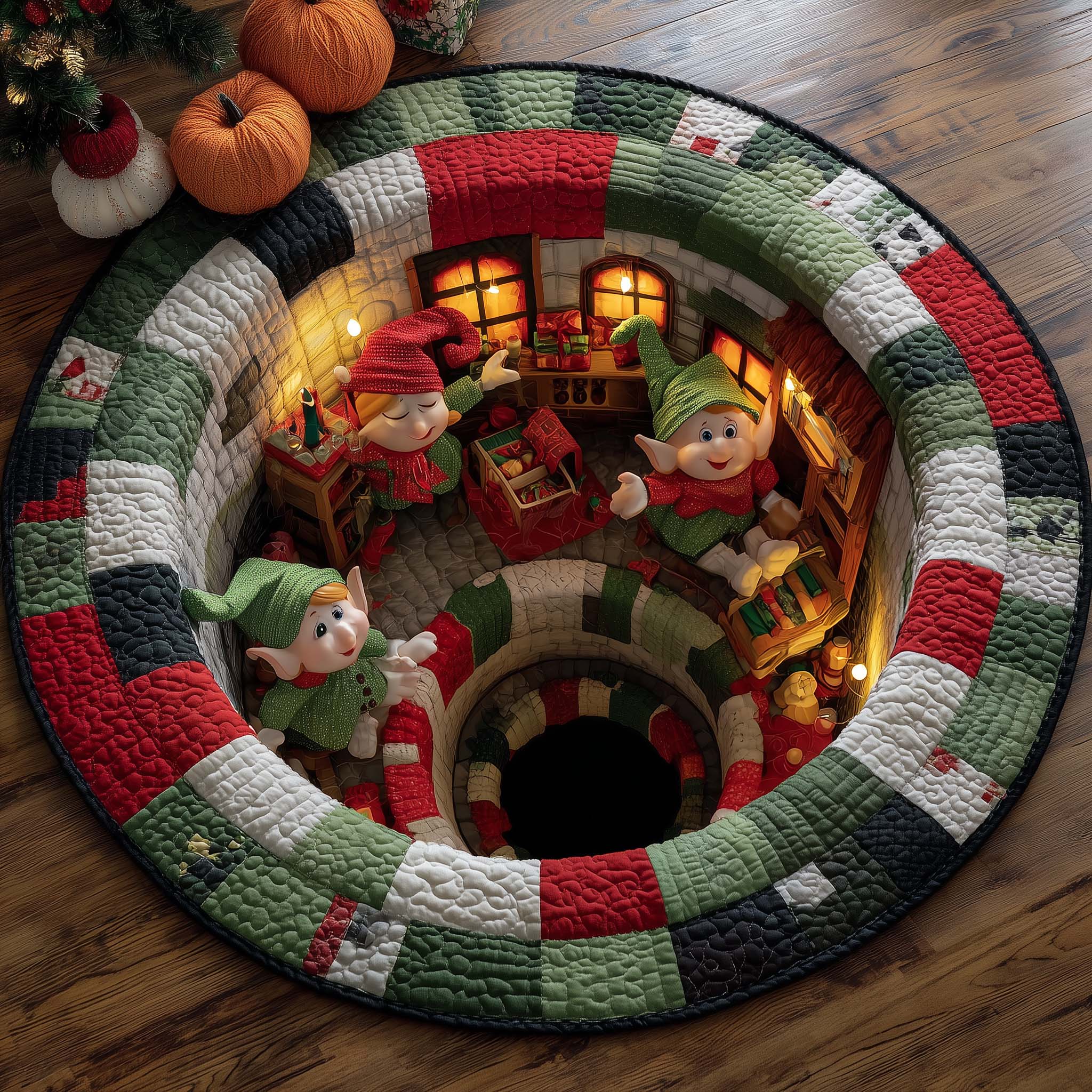 Elf Workshop Portal Quilted Round Mat Beautiful Quilted Round Mat Gift for Loved Ones