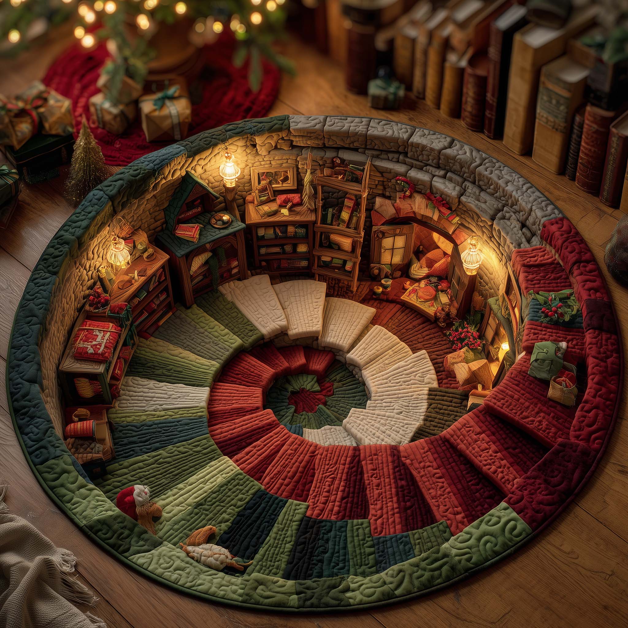 Elves Workshop Spiral Quilted Round Mat Eco-Friendly Quilted Round Mat for Sustainable Living
