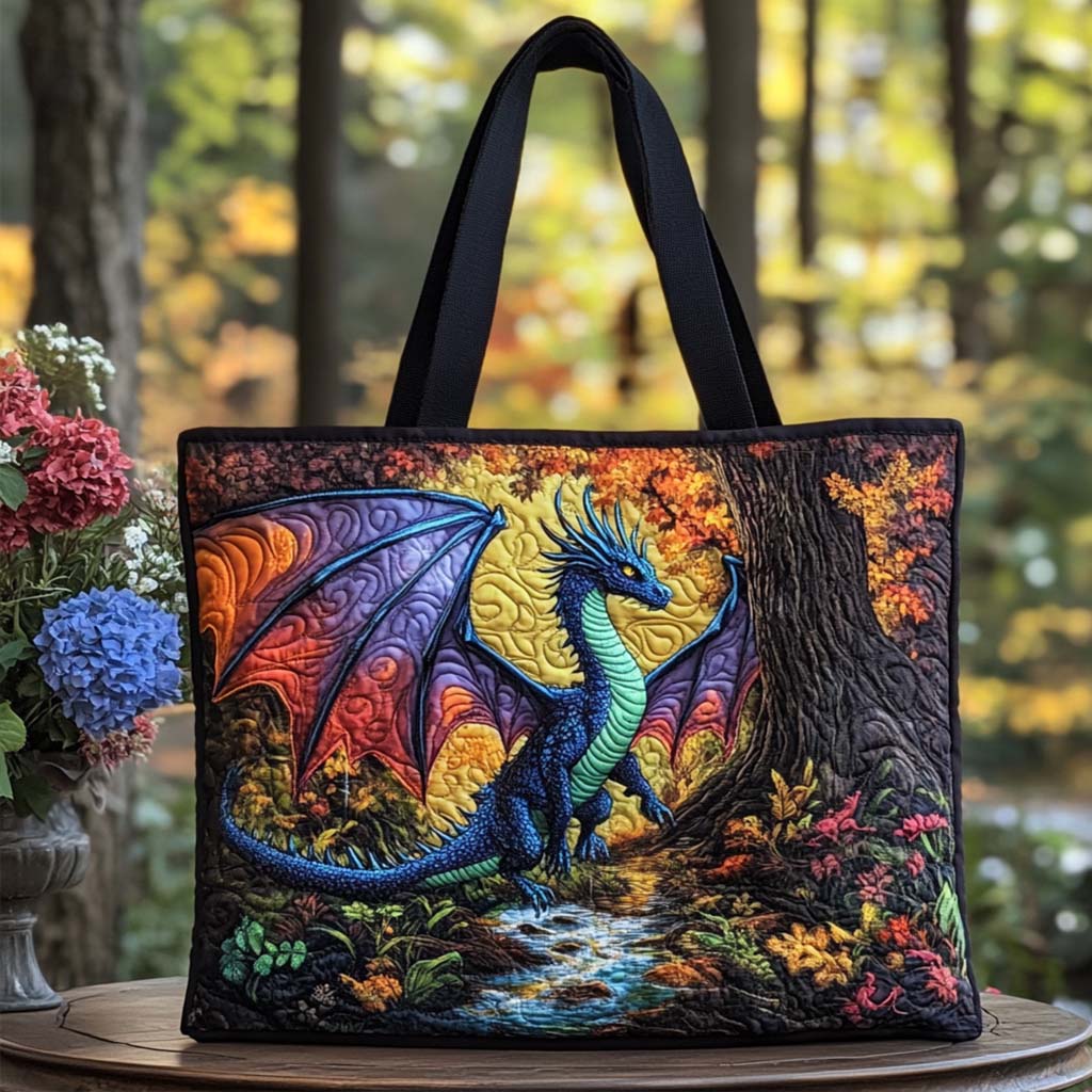 Enchanted Dragon Tale Quilted Tote Bag Patchwork Tote Bag Dragon Related Gifts