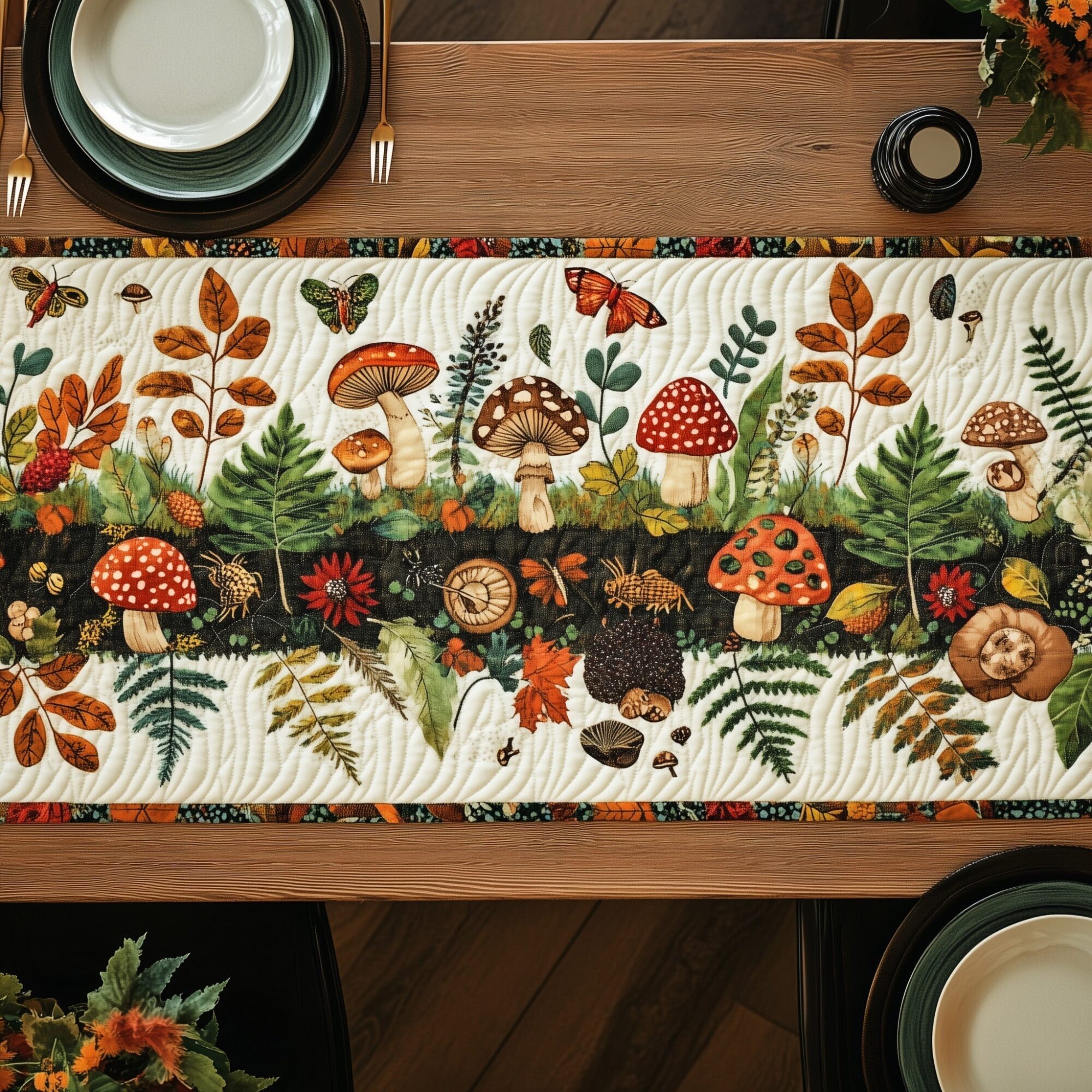 Enchanted Forest Floor Quilted Table Runner Dining Table Decor Special Gifts From Dad To Daughter