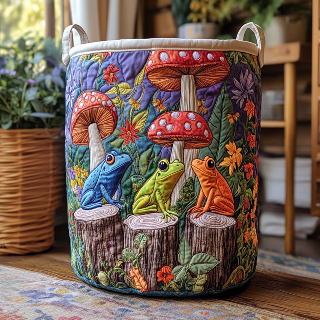 Enchanted Forest Shrooms Quilted Laundry Basket Folding Laundry Hamper Best House Warming Gift