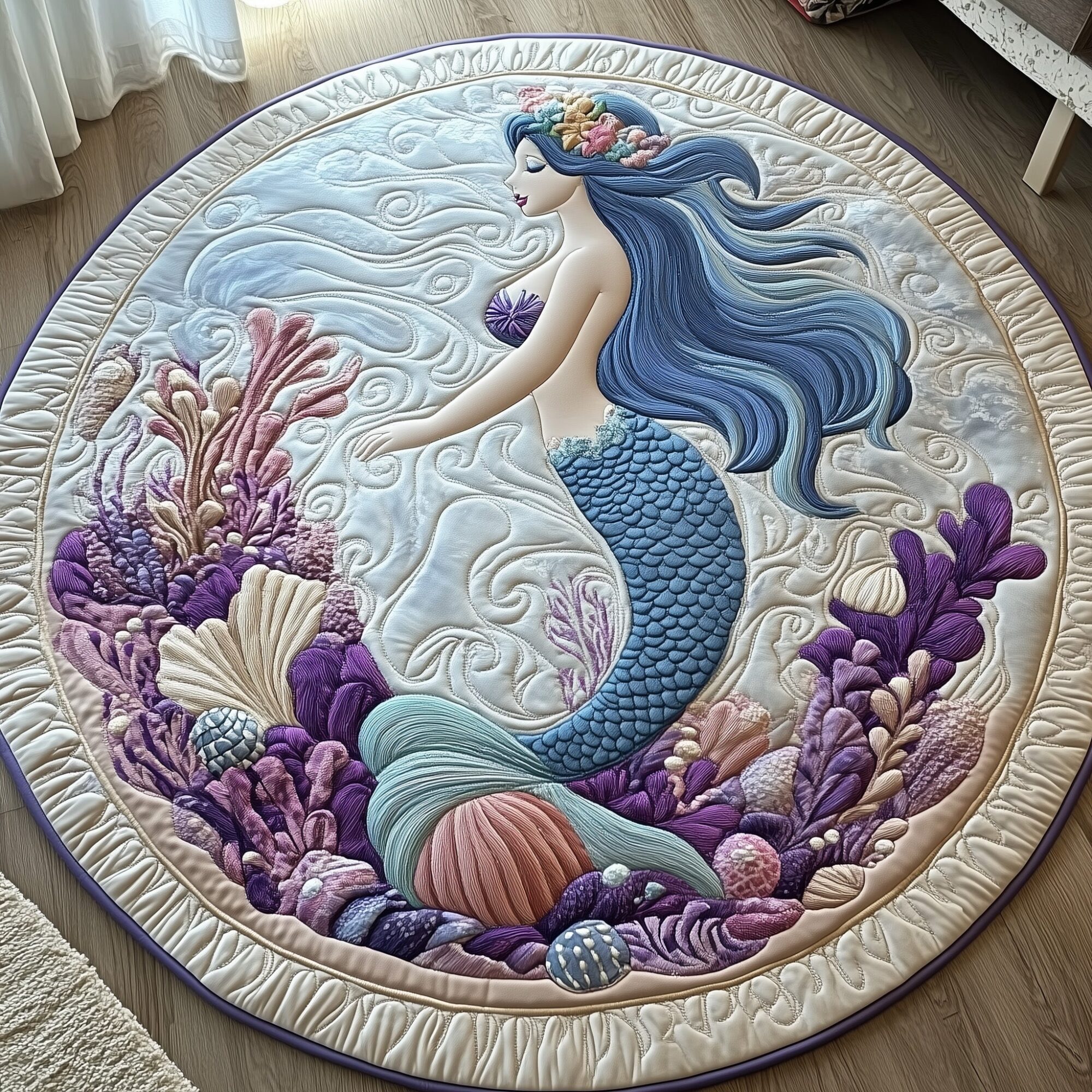Enchanted Mermaid Quilted Round Mat Beautiful Quilted Round Mat Gift for Loved Ones