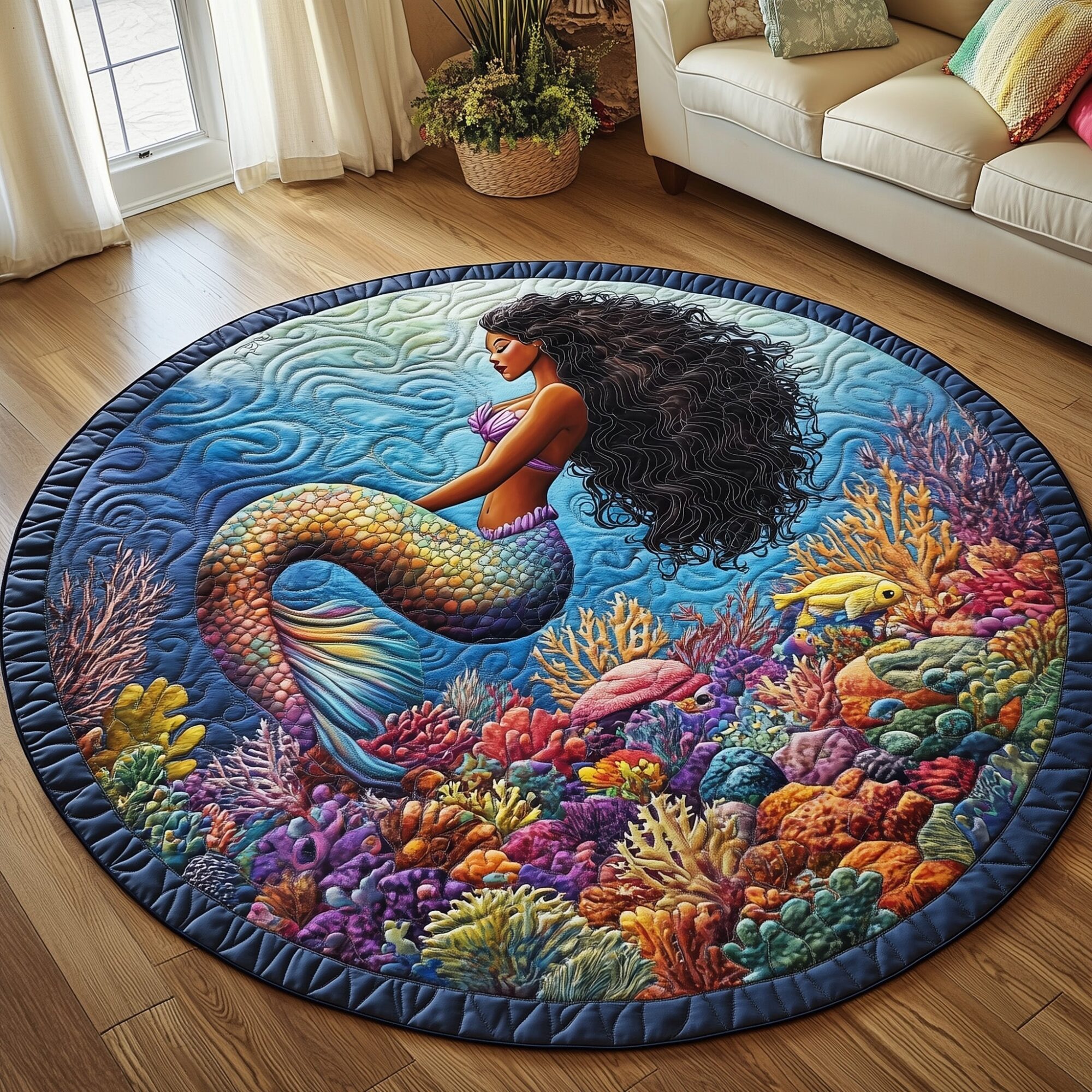 Enchanted Mermaid Quilted Round Mat Beautiful Quilted Round Mat Gift for Loved Ones