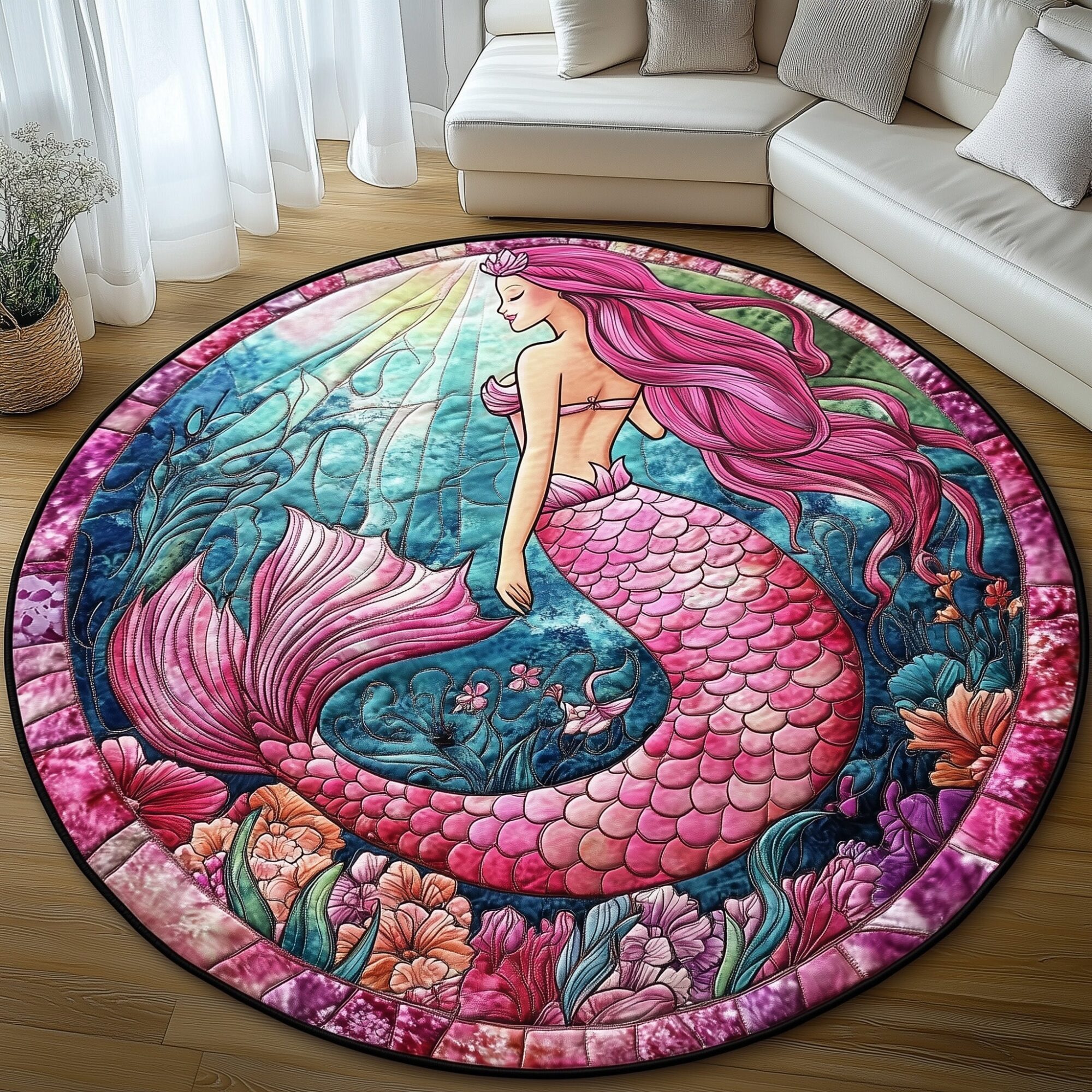 Enchanted Mermaid Quilted Round Mat Comfortable Quilted Round Mat for Relaxing Moments