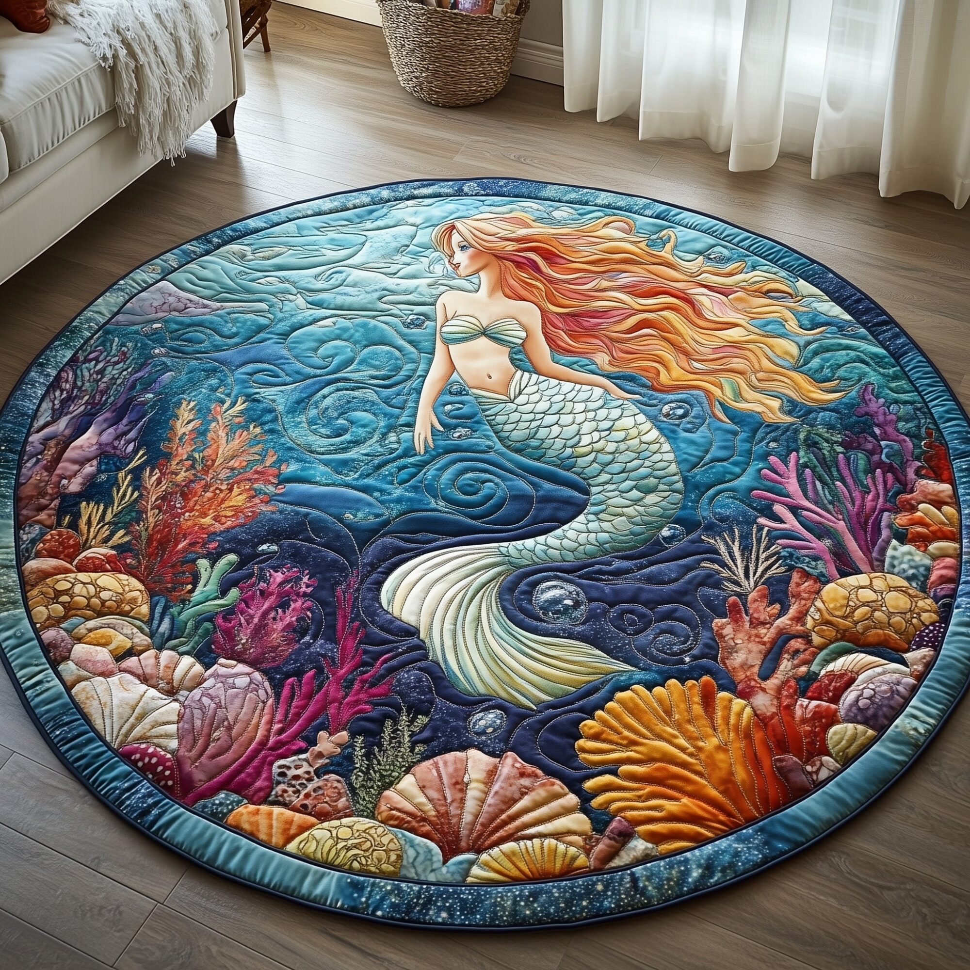 Enchanted Mermaid Quilted Round Mat Cozy Quilted Round Mat for Warm Ambiance