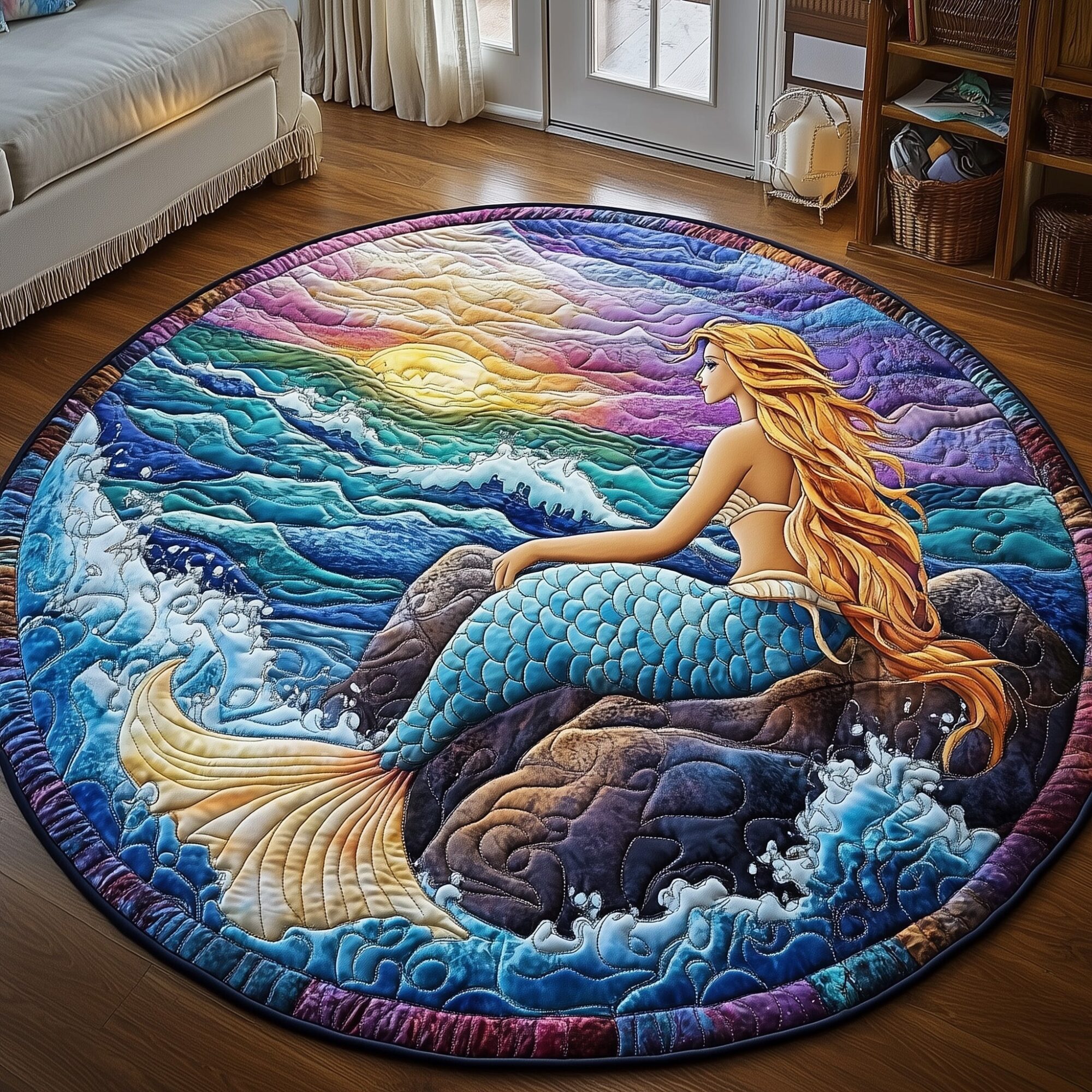 Enchanted Mermaid Quilted Round Mat Luxury Quilted Round Mat for Stylish Homes