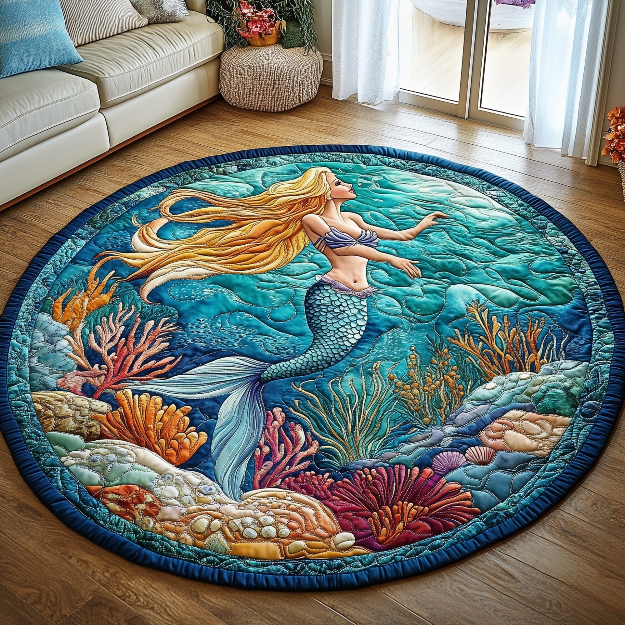Enchanted Mermaid Quilted Round Mat Luxury Quilted Round Mat for Stylish Homes