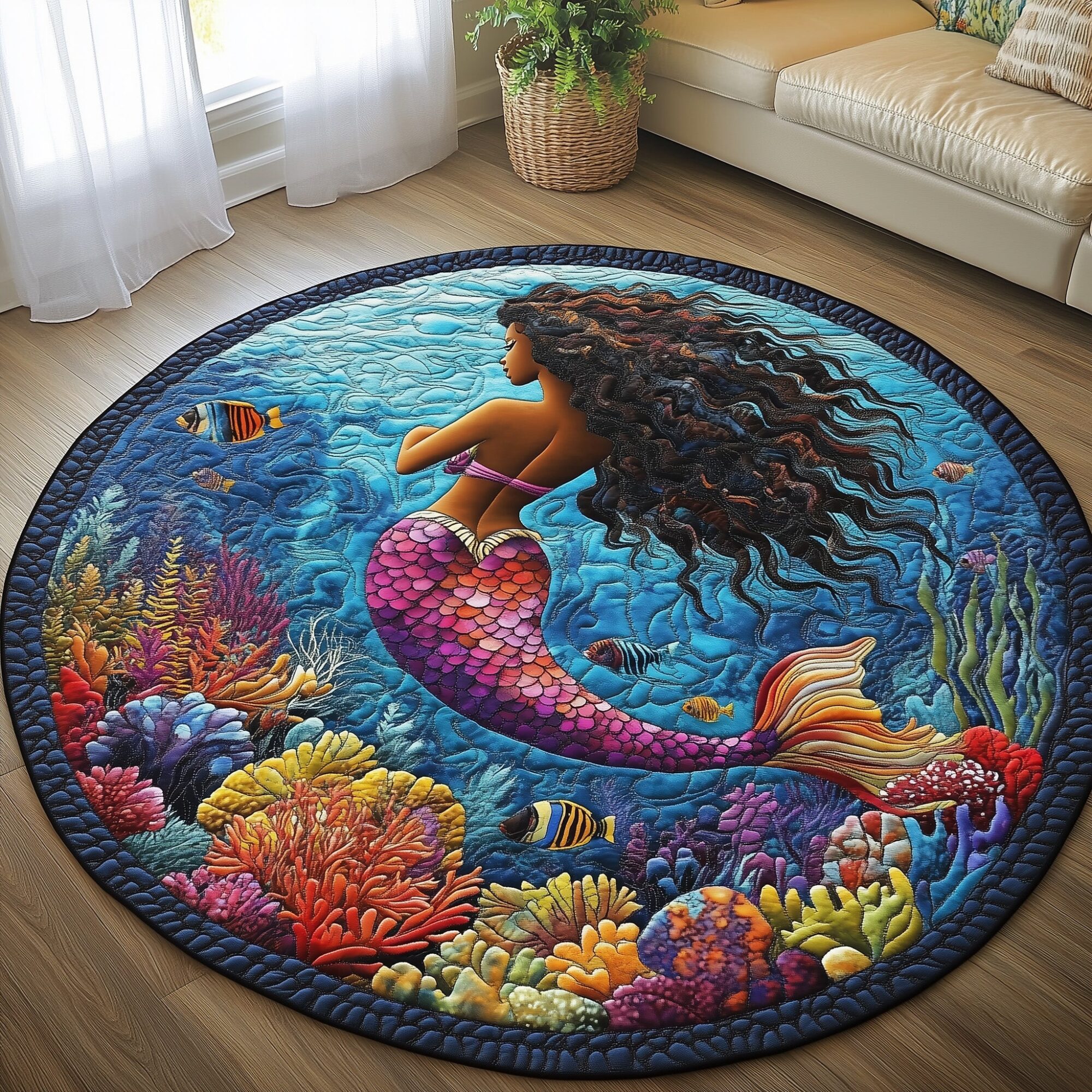 Enchanted Mermaid Quilted Round Mat Luxury Quilted Round Mat for Stylish Homes