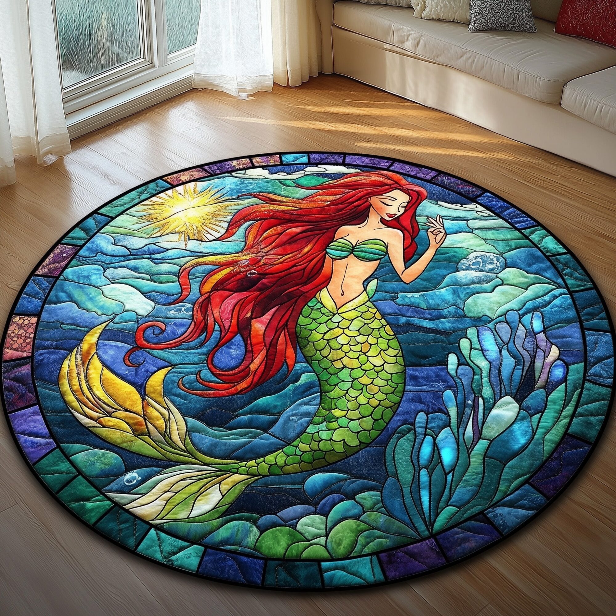 Enchanted Mermaid Quilted Round Mat Luxury Quilted Round Mat for Stylish Homes