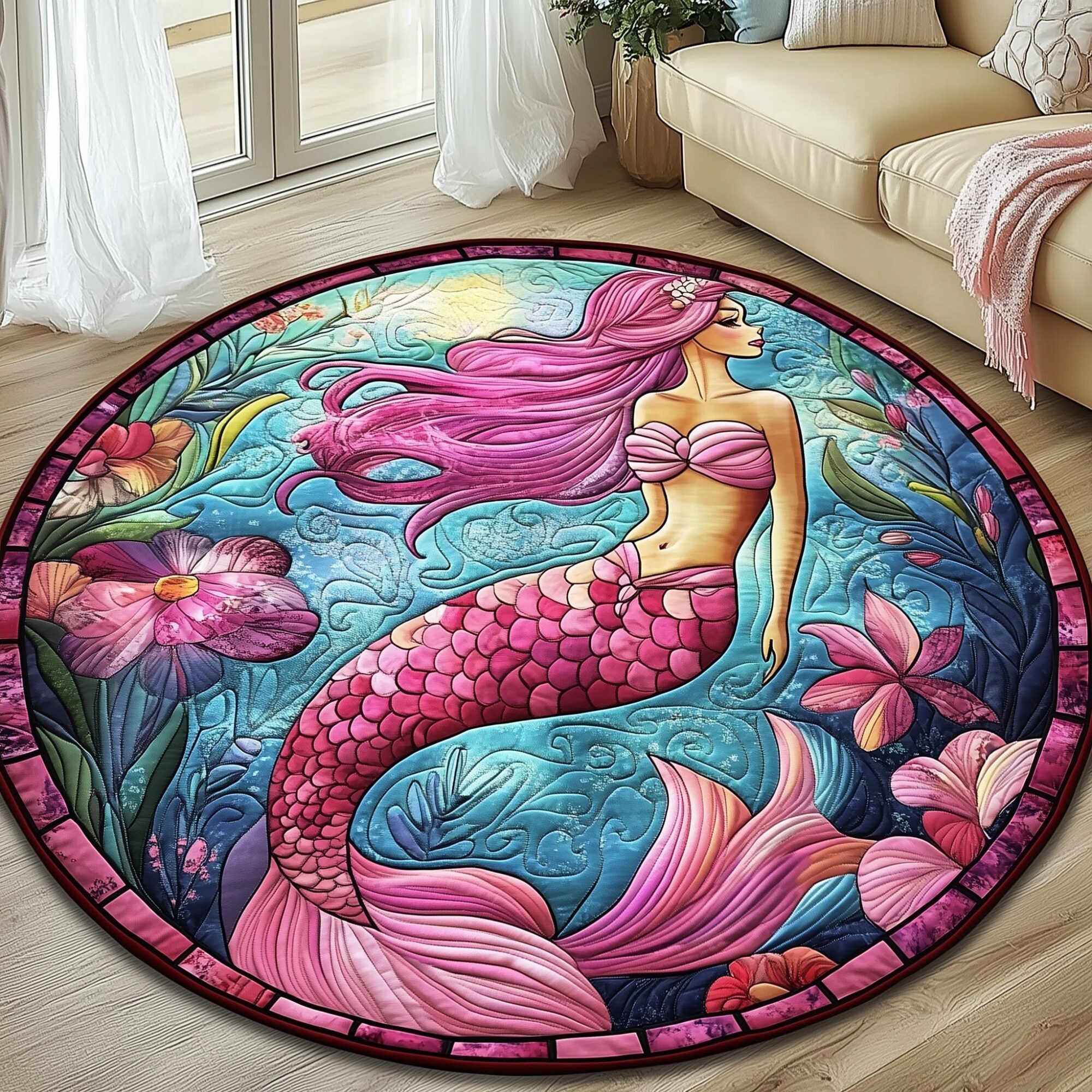 Enchanted Mermaid Quilted Round Mat Vibrant Quilted Round Mat to Brighten Your Room