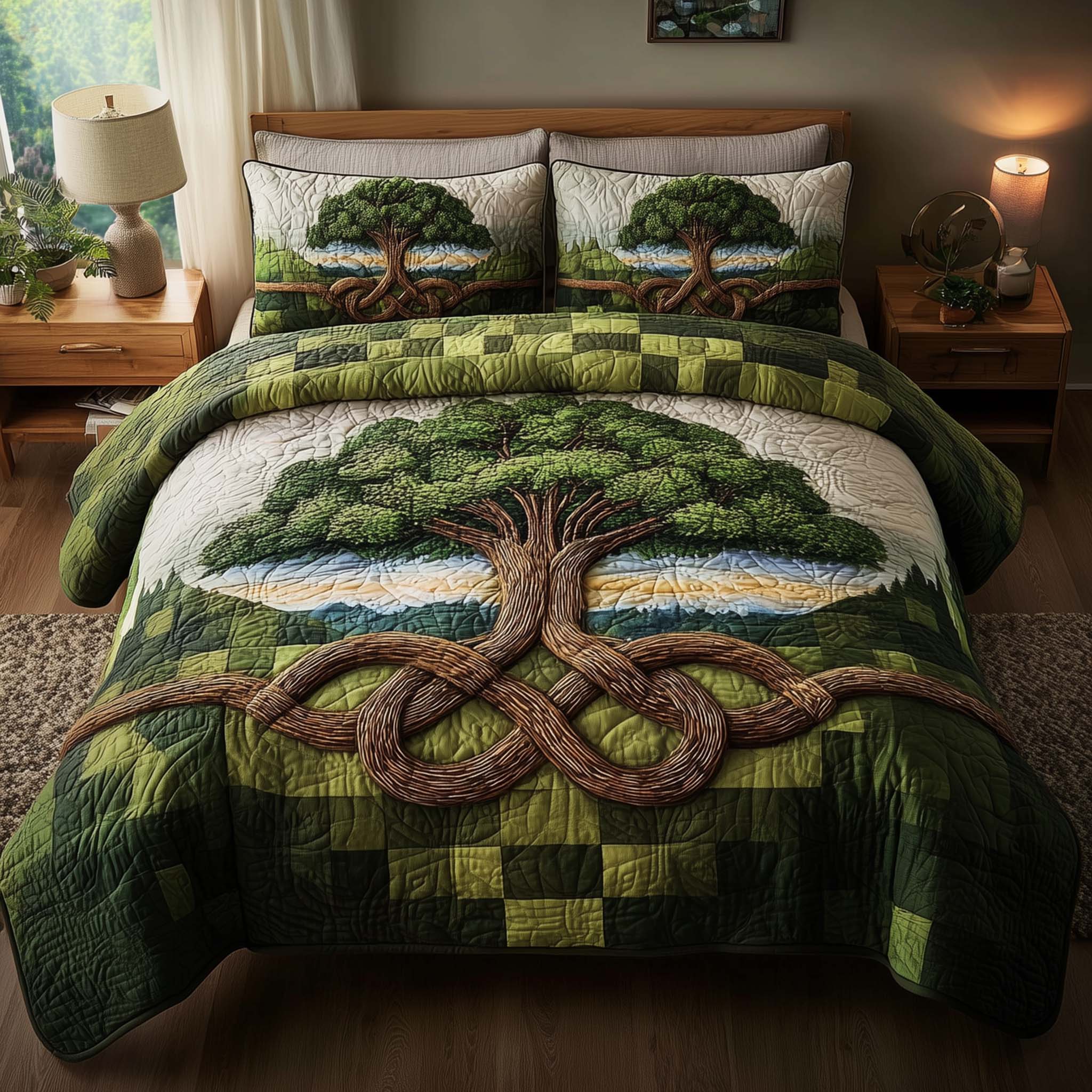 Eternal Roots Quilted Bedding Set Comforter And Sheet Sets Tree Of Life Merchandise