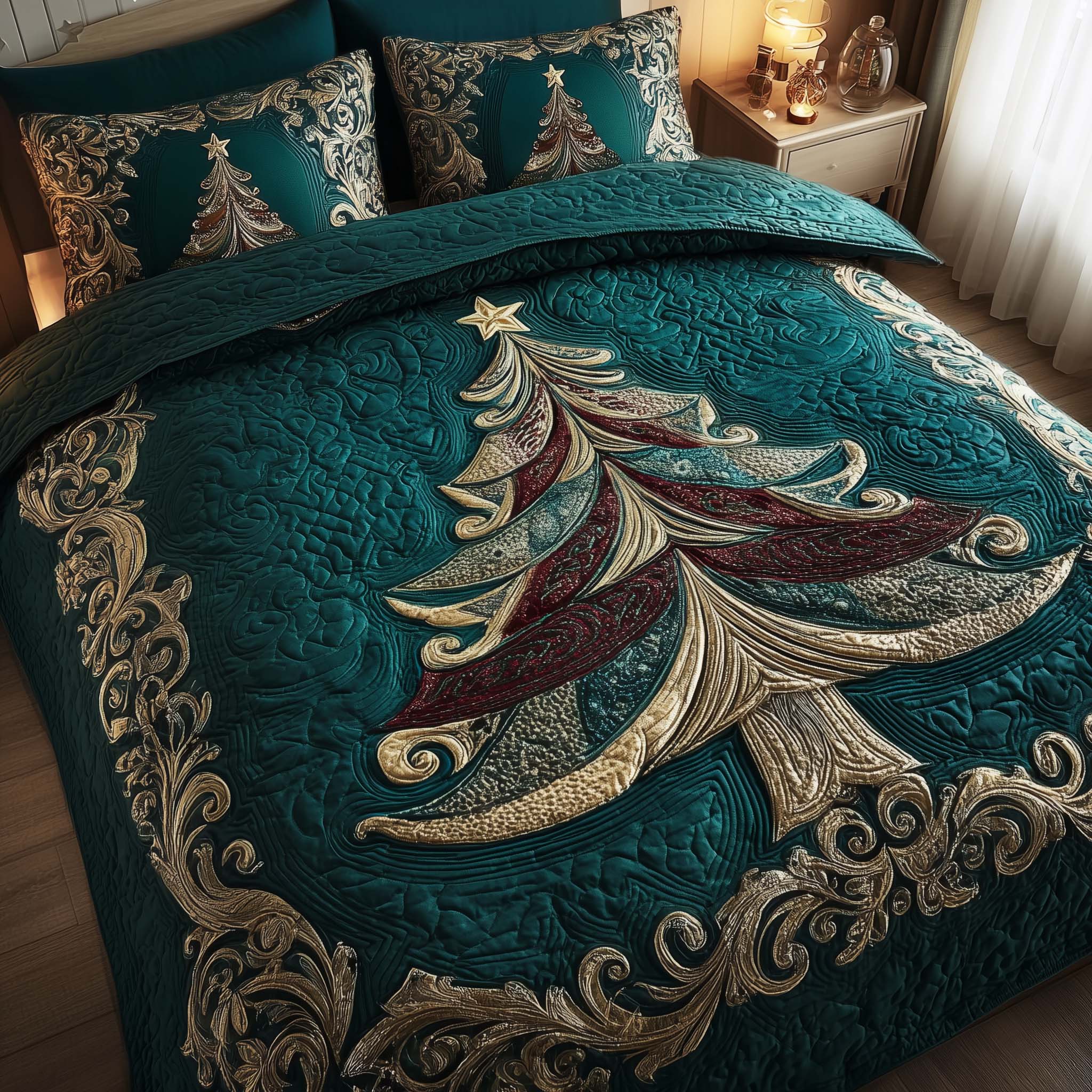 Evergreen Charm Quilted Bedding Set Bedroom Xmas Decor Family Christmas Gifts