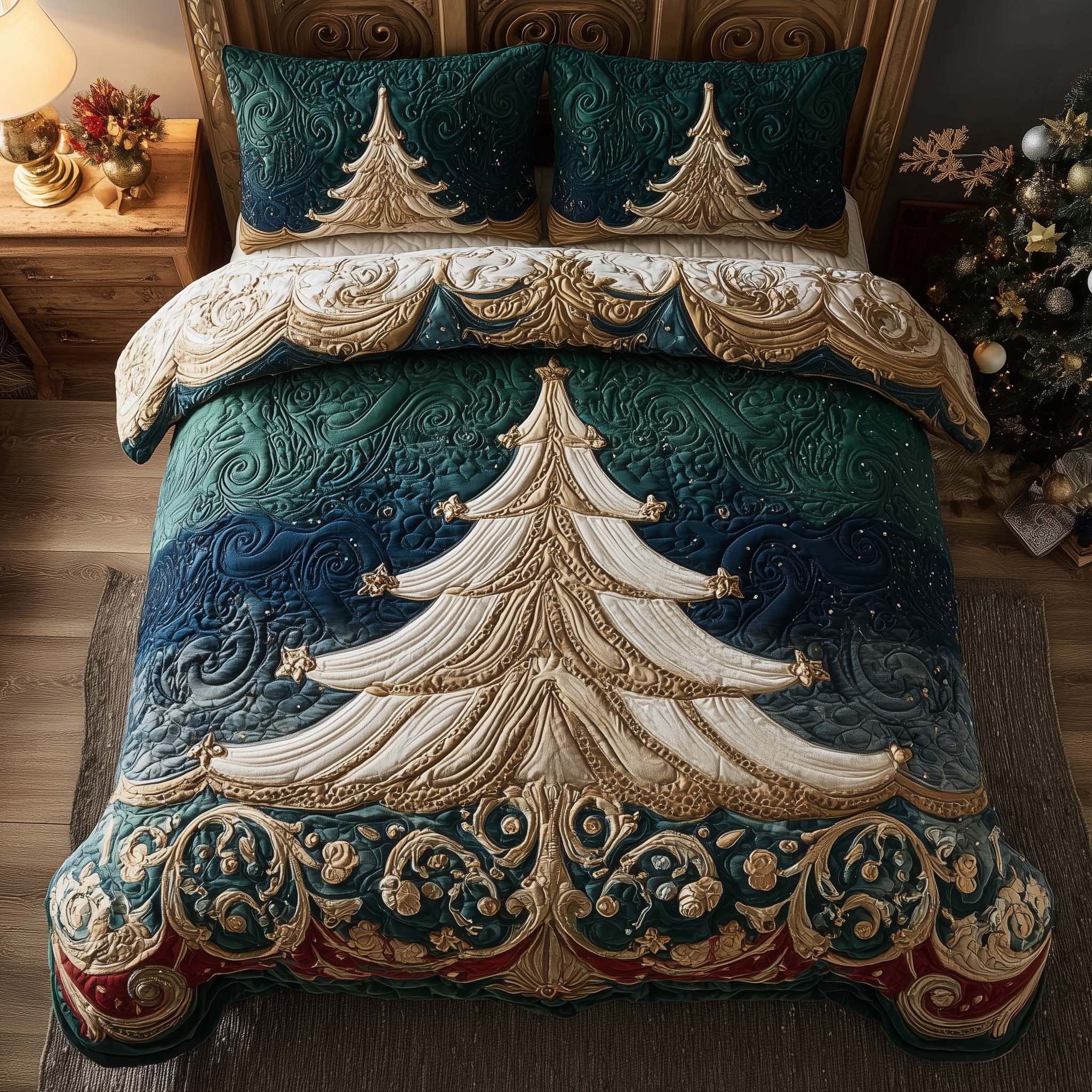 Evergreen Charm Quilted Bedding Set Christmas Room Decor Christmas Presents For Wife