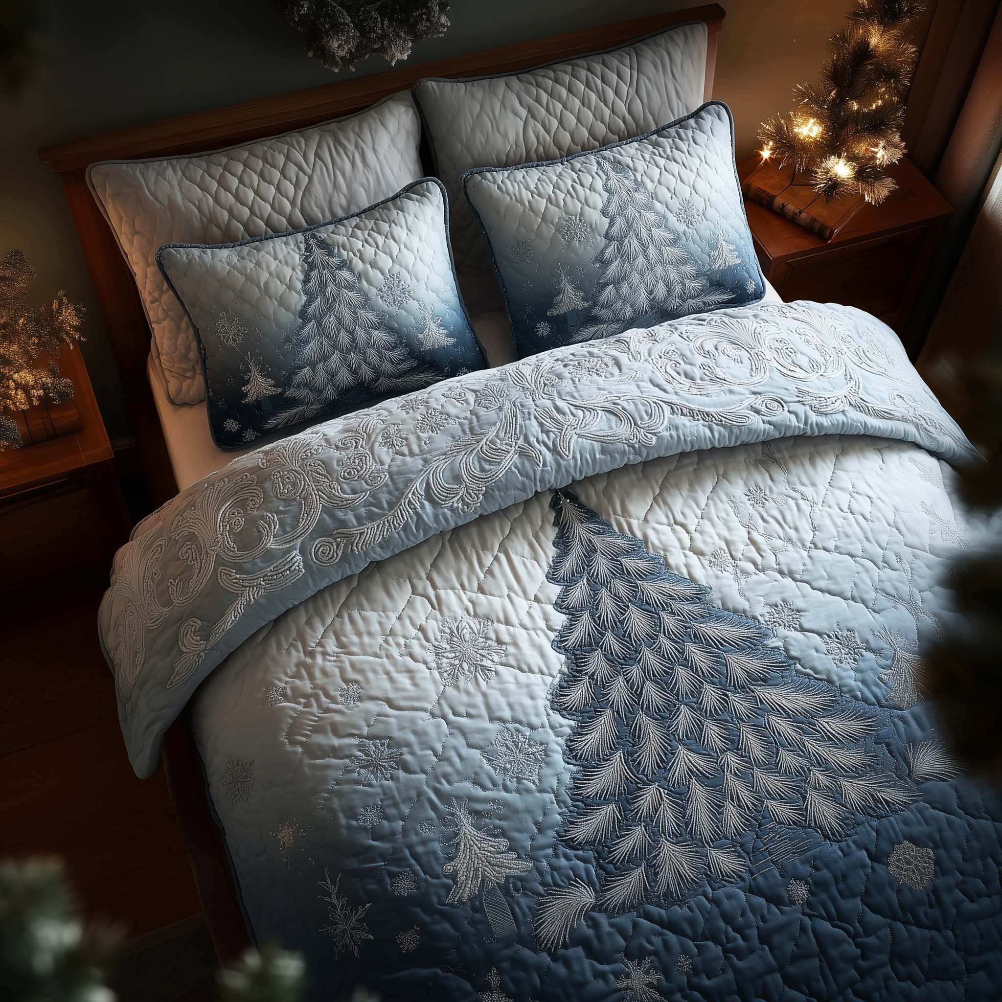 Evergreen Charm Quilted Bedding Set Xmas Bedroom Decor Christmas Gifts For Relatives