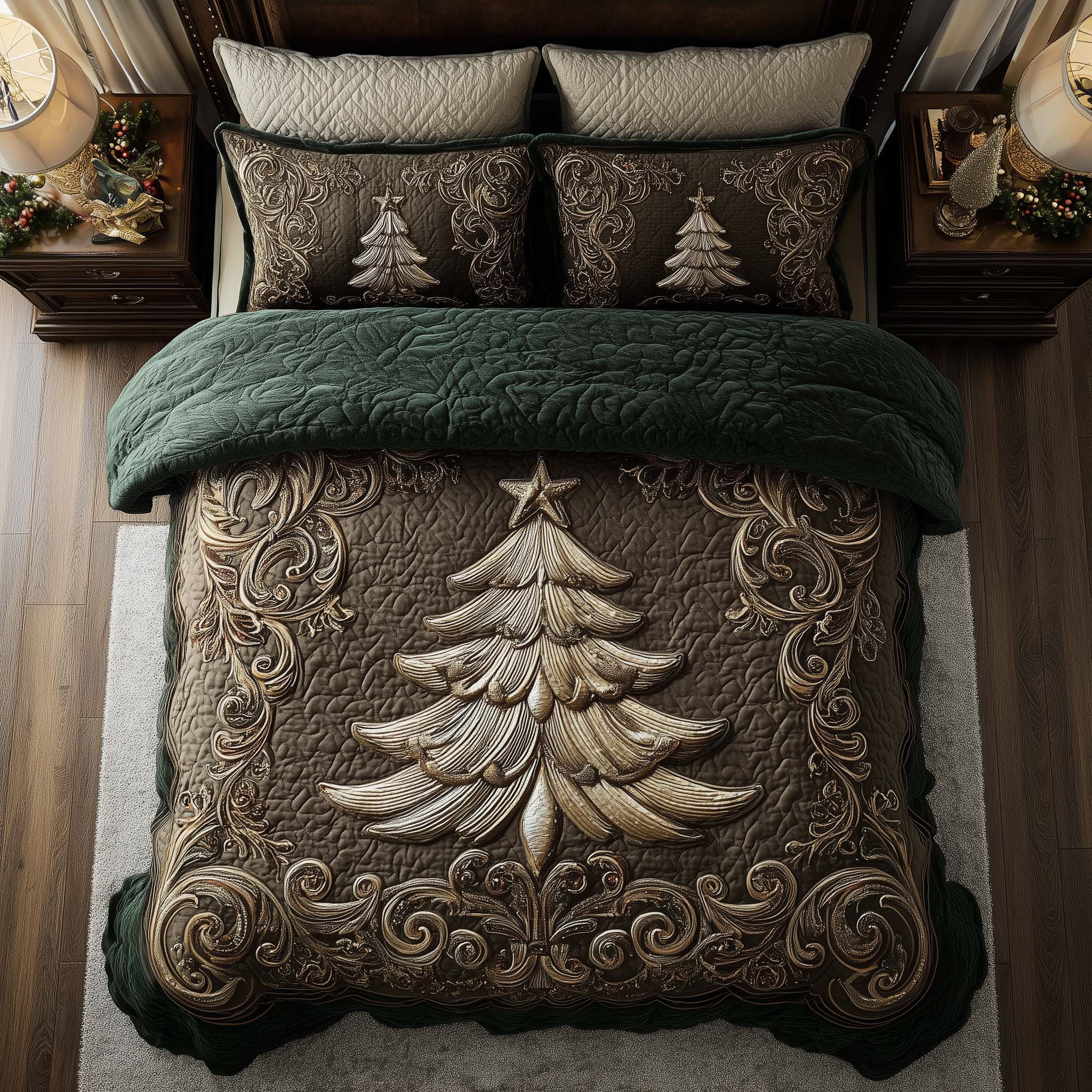 Evergreen Charm Quilted Bedding Set Xmas Bedroom Gifts For The Family Christmas