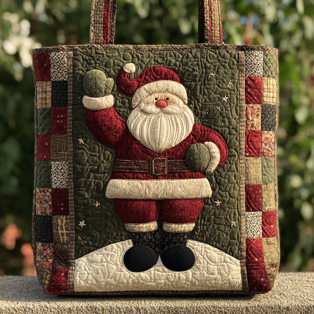 Evergreen Santa Claus Quilted Tote Bag Christmas Themed Handbags Christmas Present Ideas
