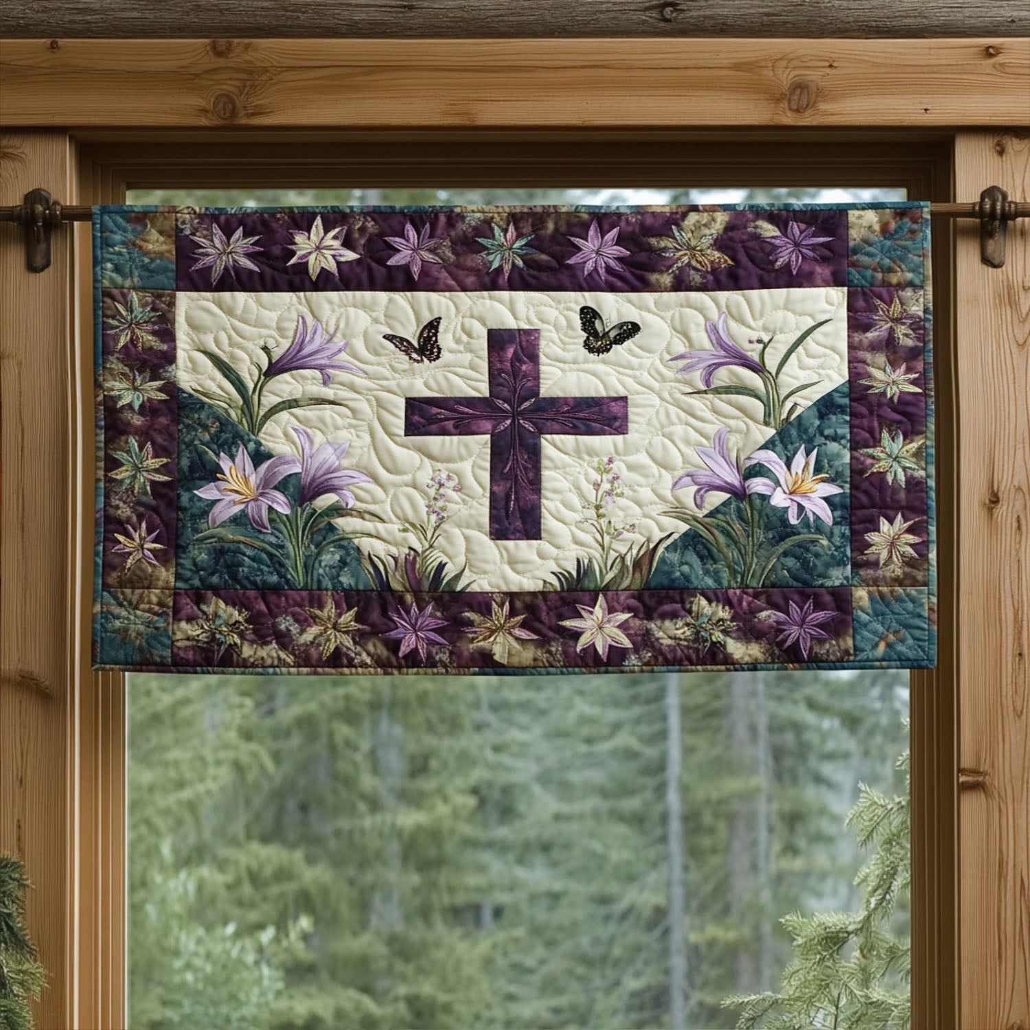 Faithful Beauty Quilted Valance Christmas Entryway Decor Flower Lavender Gift Items