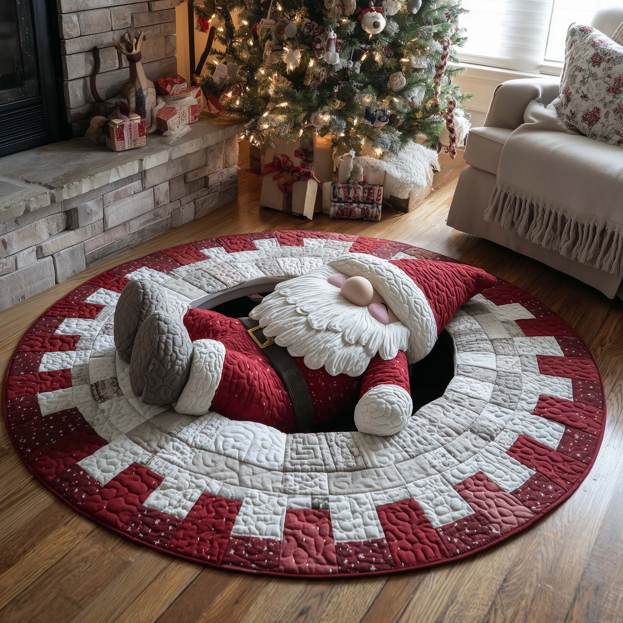 Fallen Christmas Gnomes Quilted Round Mat Handcrafted Quilted Round Mat for Special Touch