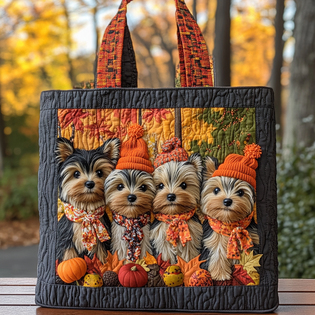 Falling for Yorkie Quilted Tote Bag Best Totes Yorkshire Terrier Presents