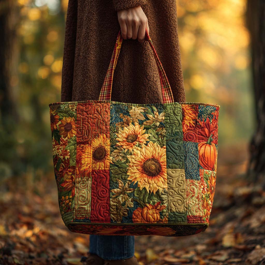 Falling Joy Quilted Tote Bag Shoulder Bag Hobo Sunflower Items For Gifts
