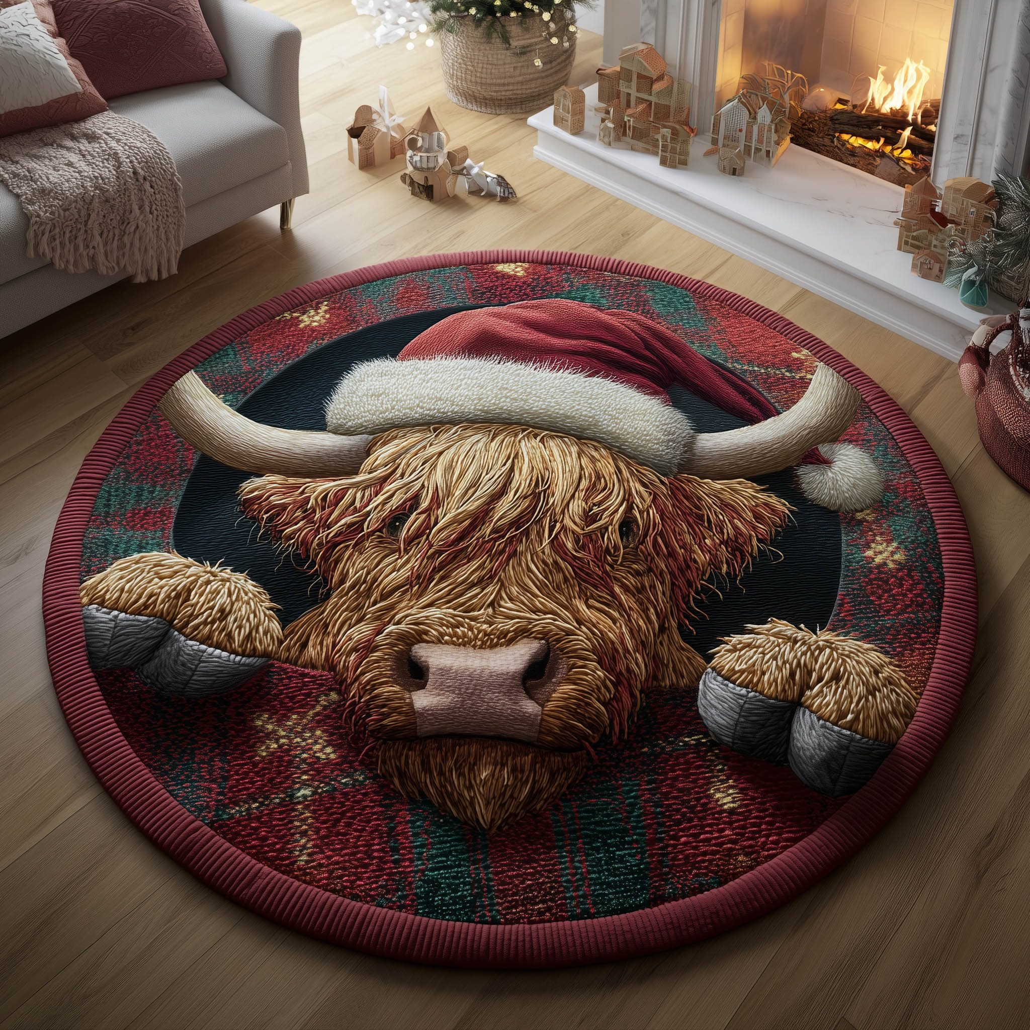Farmstead Cow Quilted Round Mat Cozy Quilted Round Mat for Warm Ambiance