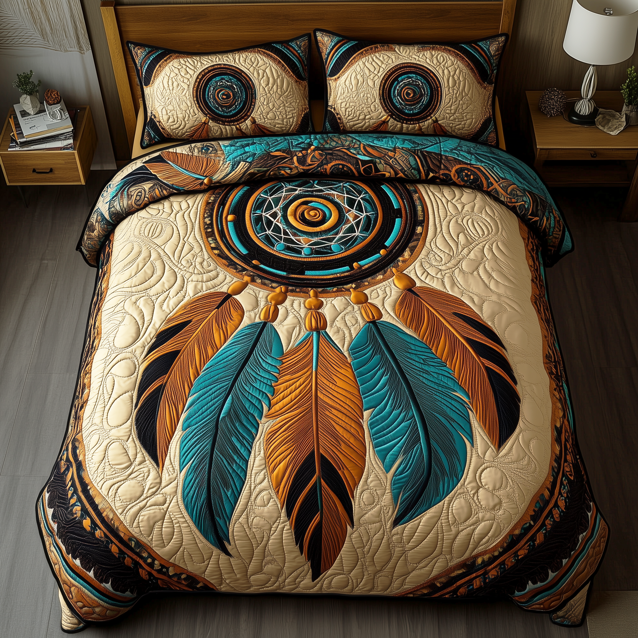 Feathers of Serenity Quilted Bedding Set Best King Bed Sheets Native American Gifts Online