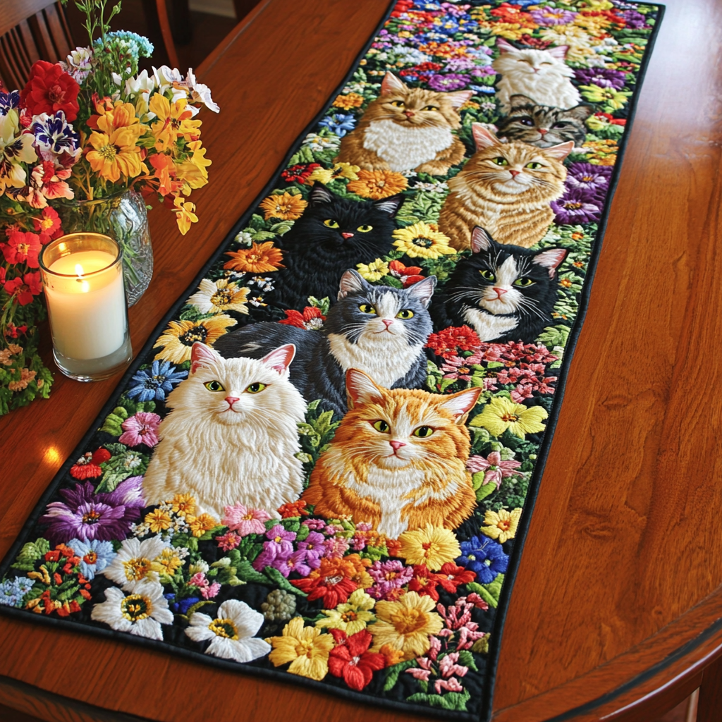 Feline Fiesta Quilted Table Runner Dining Table Ideas Cat Gifts For Him Her