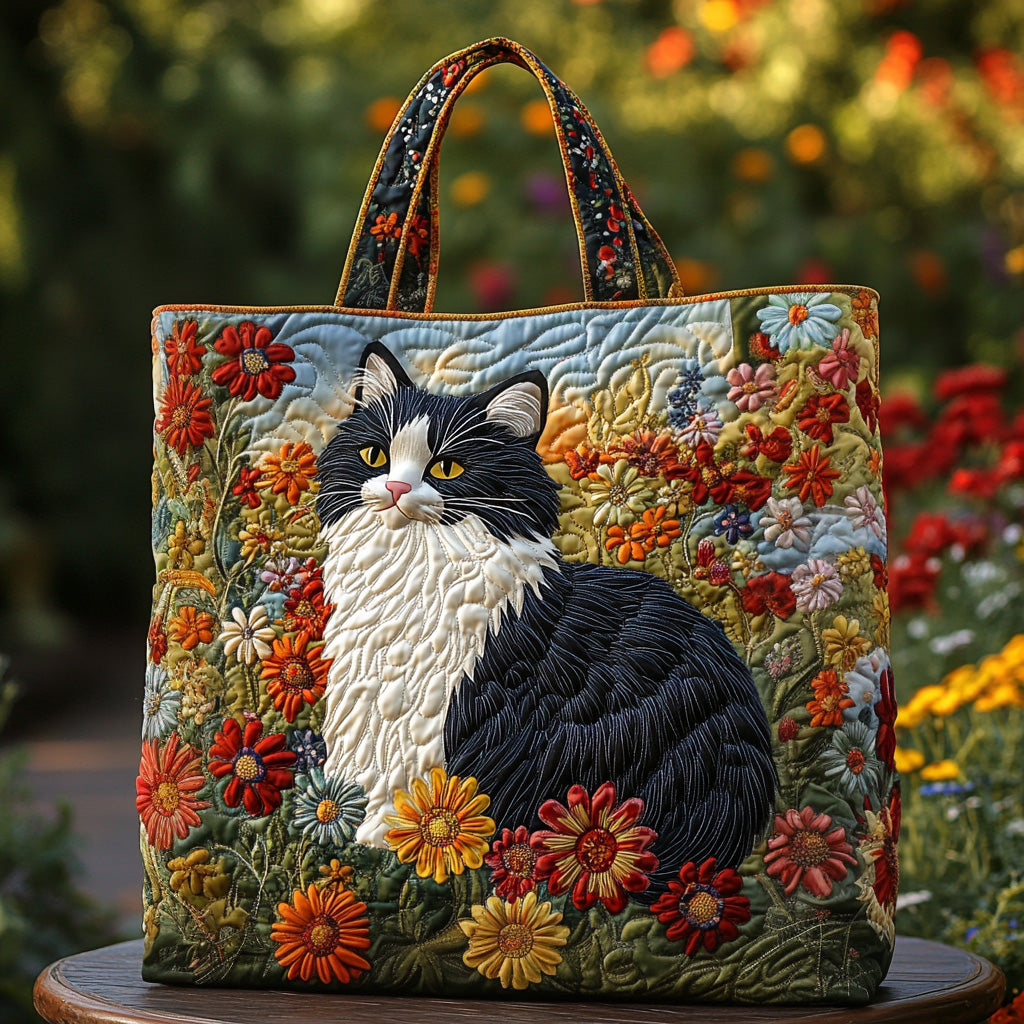 Feline Stroll Quilted Tote Bag Good Shoulder Bags Christmas Presents For Cat Lovers