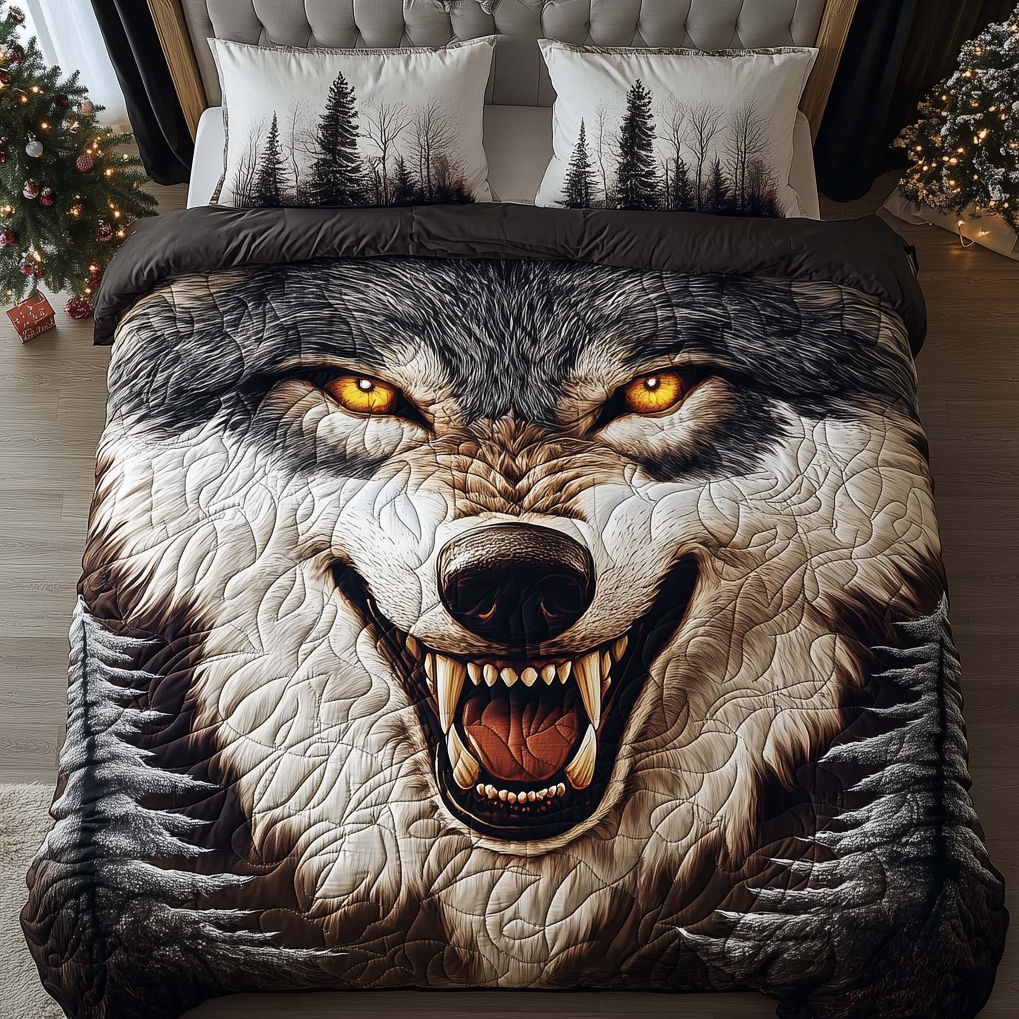 Feral Fury Quilted Bedding Set Xmas Comforter Sets Wolf Themed Gifts