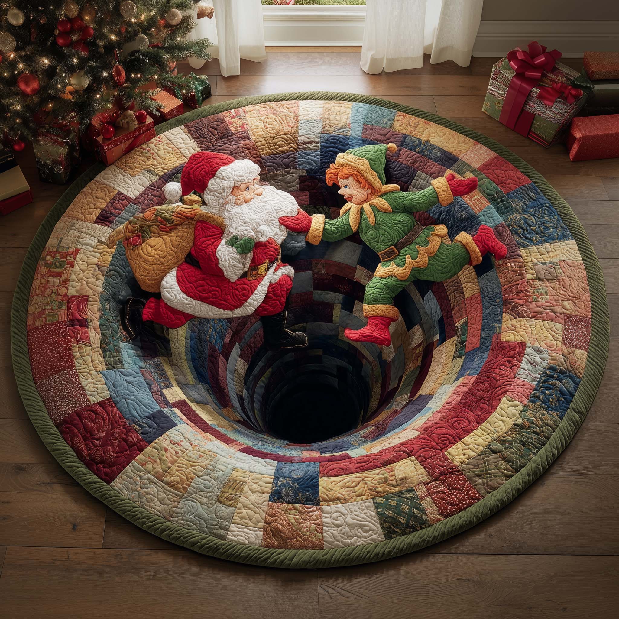 Festive Duo Quilted Round Mat Non-Slip Quilted Round Mat for Safety and Style