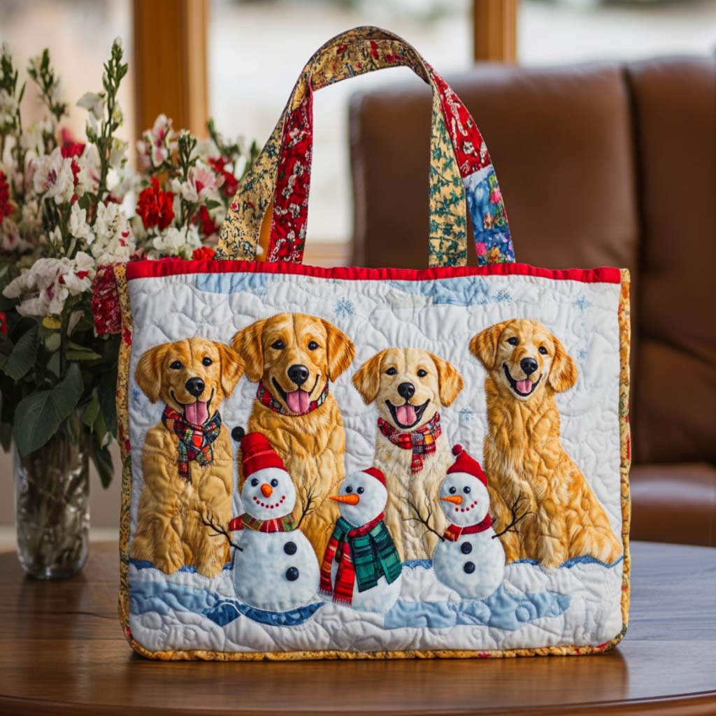 Festive Friend Quilted Tote Bag Ladies Shoulder Bags Gifts With Golden Retrievers On Them