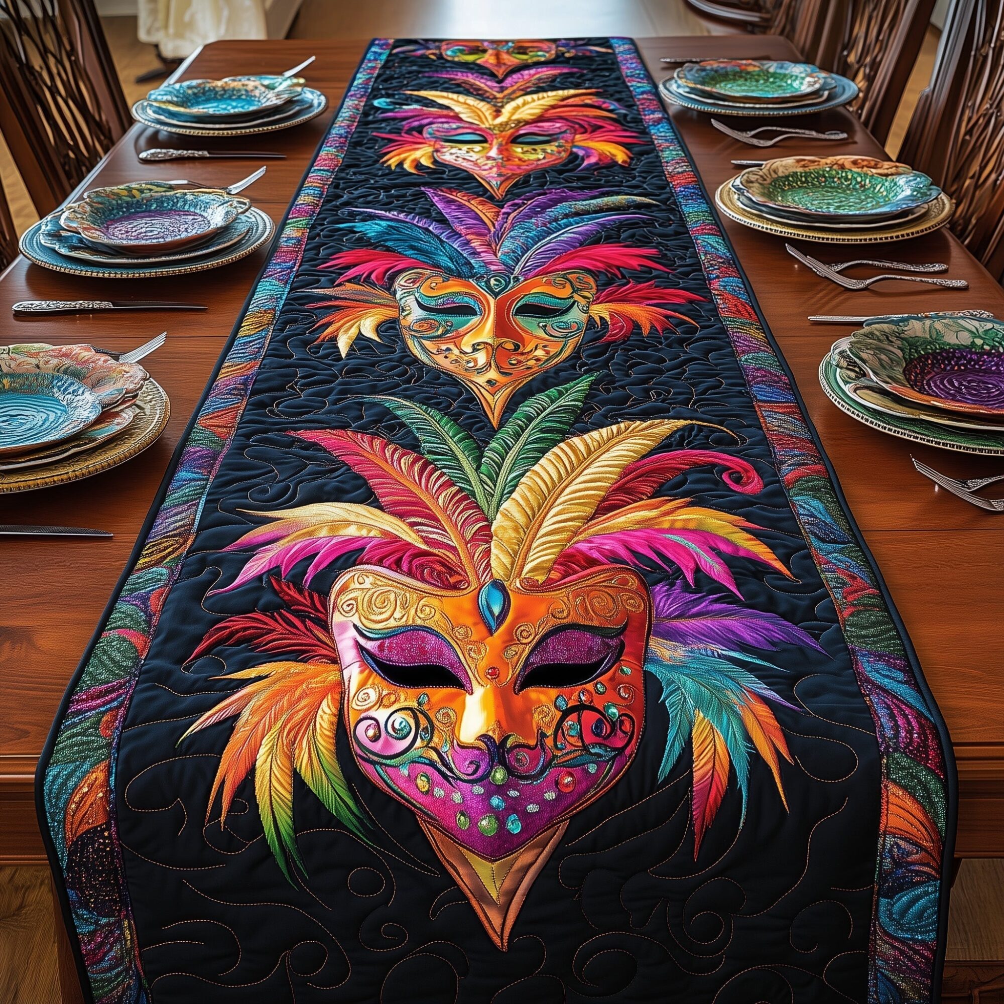 Festive Mardi Gras Quilted Table Runner Elegant Holiday Decor Mardi Gras Gifts For Women
