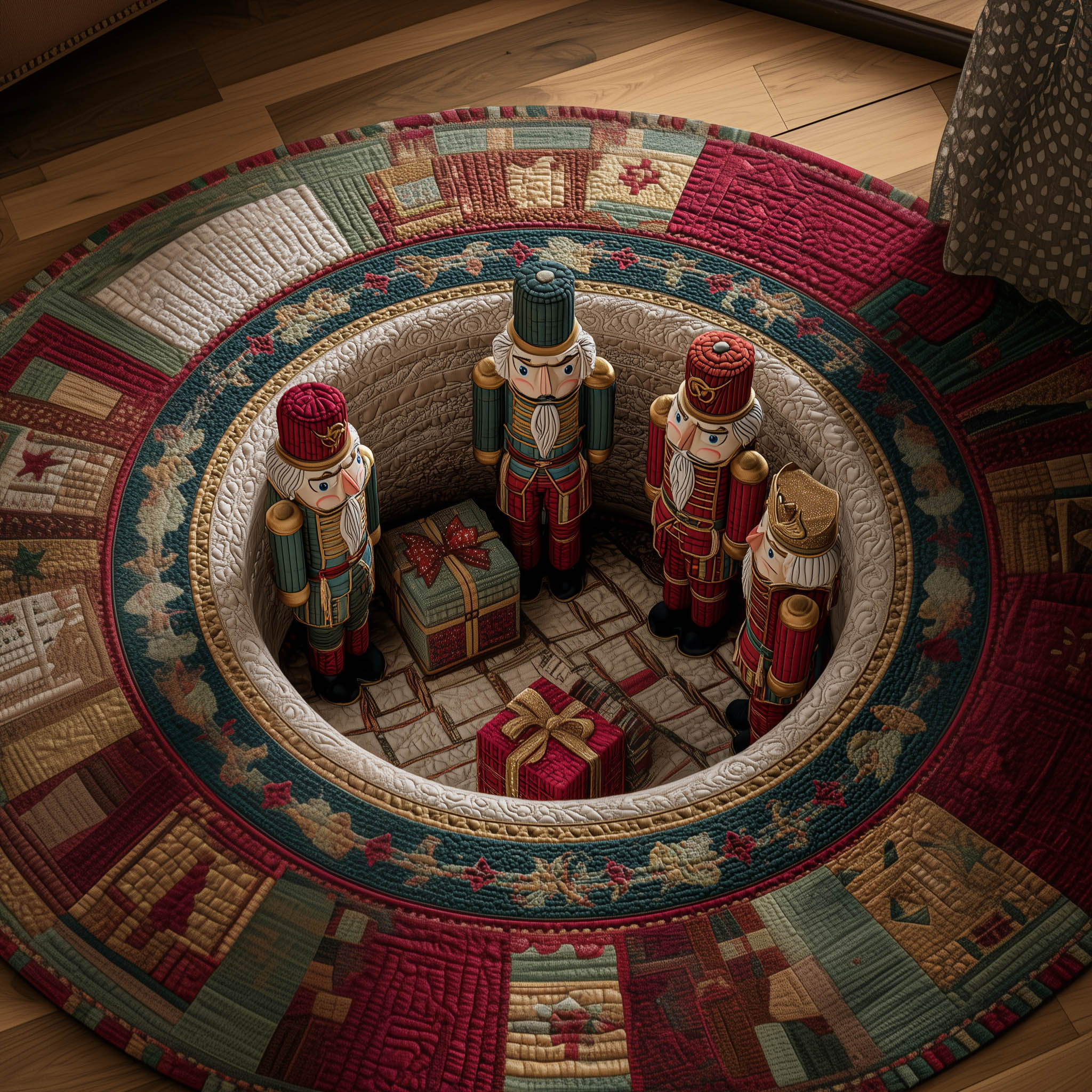 Festive Nutcrackers Quilted Round Mat Elegant Quilted Round Mat to Enhance Your Room