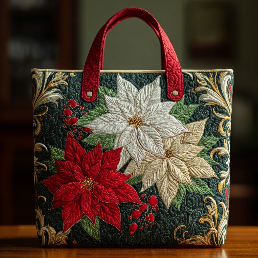 Festive Poinsettia Quilted Tote Bag Best Everyday Tote Bag Mummy And Daughter Gifts