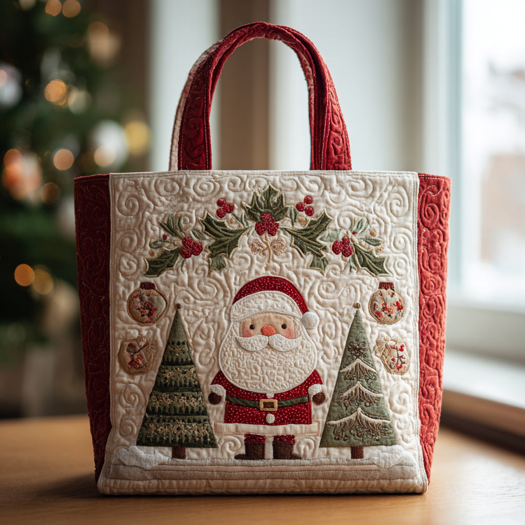 Festive Santa Claus Quilted Tote Bag Christmas Hand Bag Secret Santa Gift Ideas