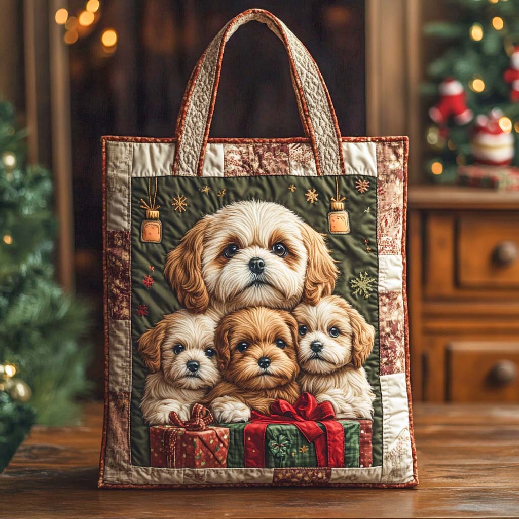 Festive Shih Tzu Quilted Tote Bag Best Tote Bags For Women Presents For Mothers