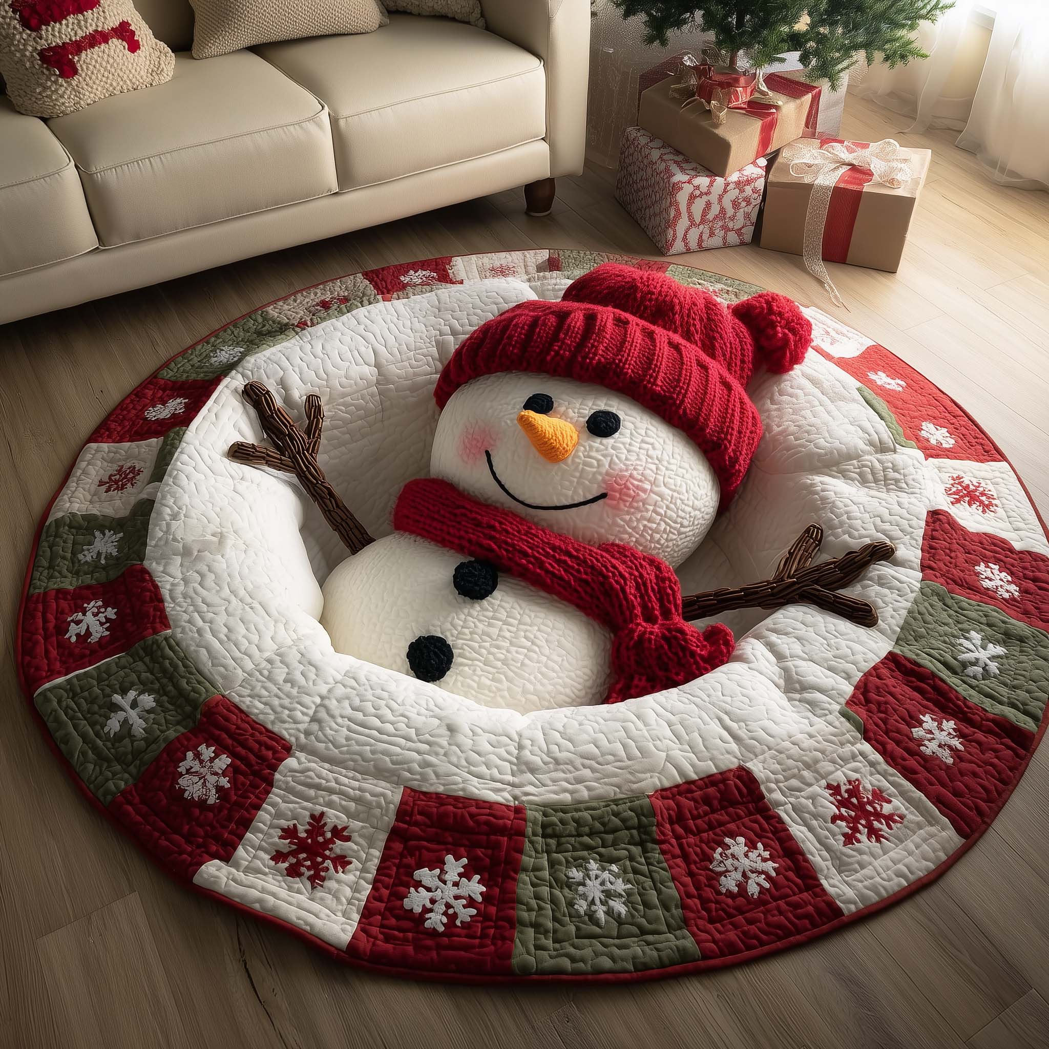 Festive Snowman Quilted Round Mat Luxury Quilted Round Mat for Stylish Homes