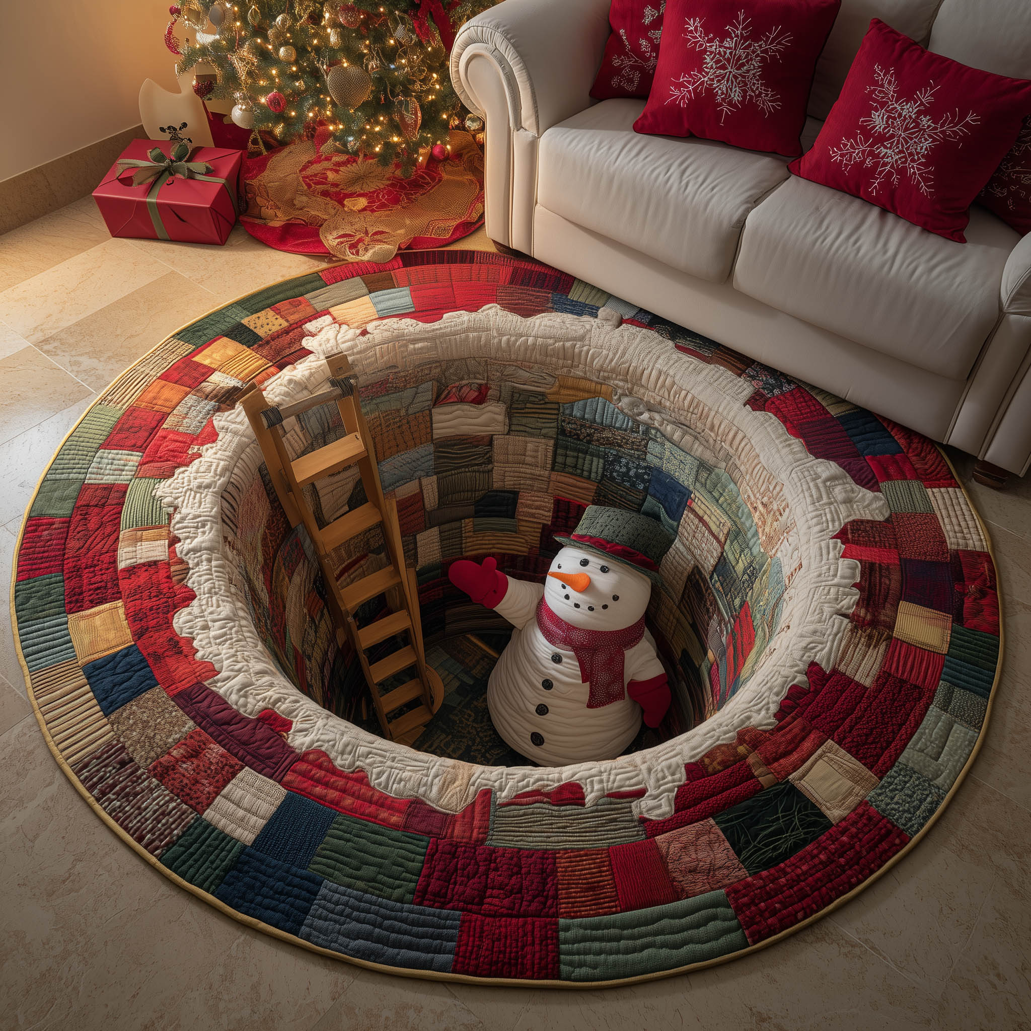 Festive Snowman Quilted Round Mat Perfect Quilted Round Mat for Any Floor Surface