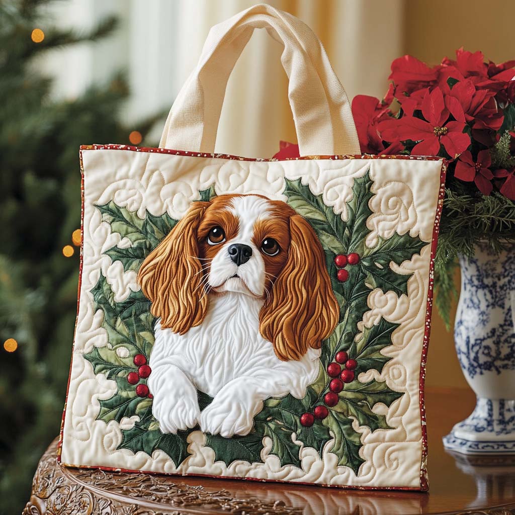 Festive Spaniel Quilted Tote Bag Shoulder Bag Dog Related Presents