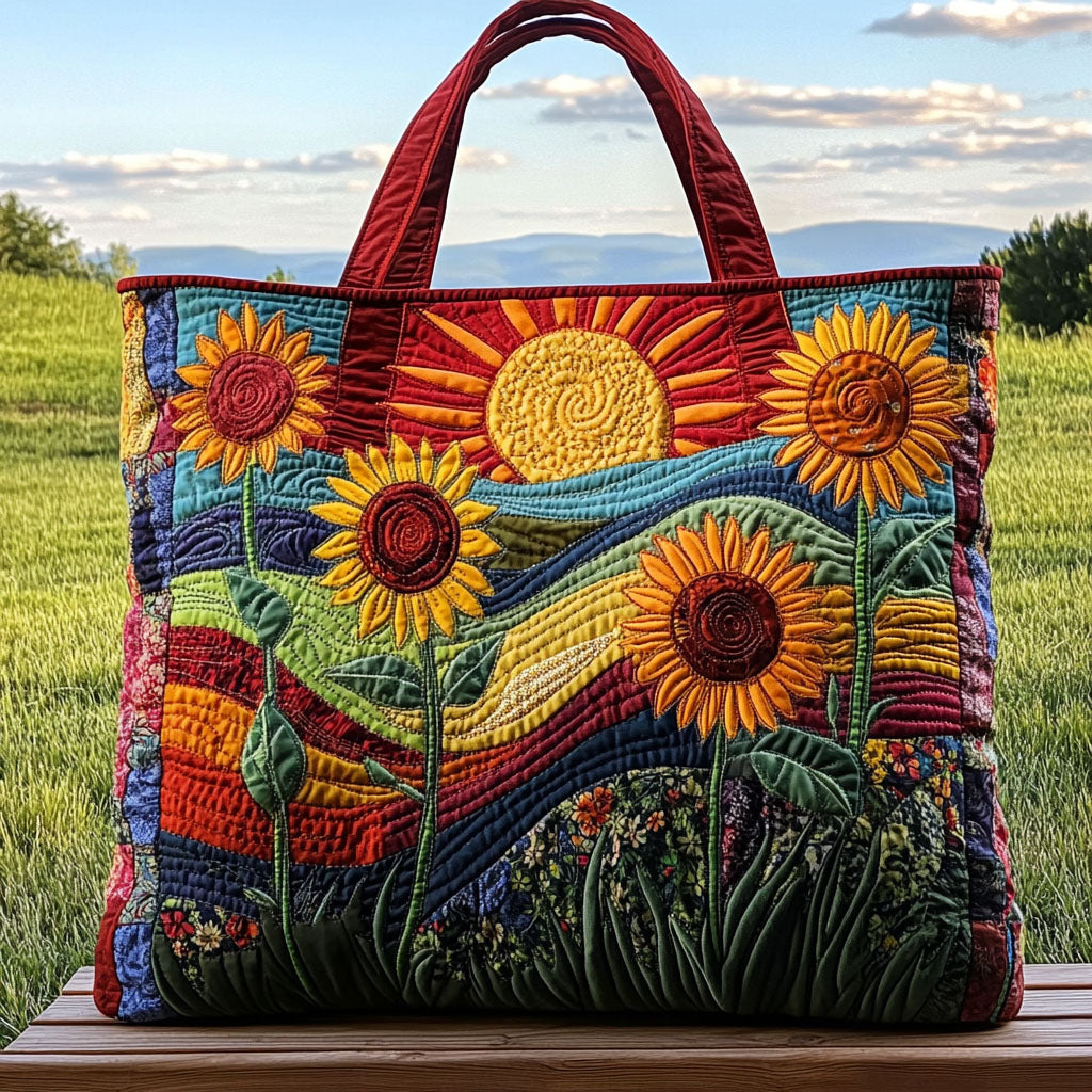 Fields of Joy Quilted Tote Bag Women's Shoulder Handbags Sunflower Presents