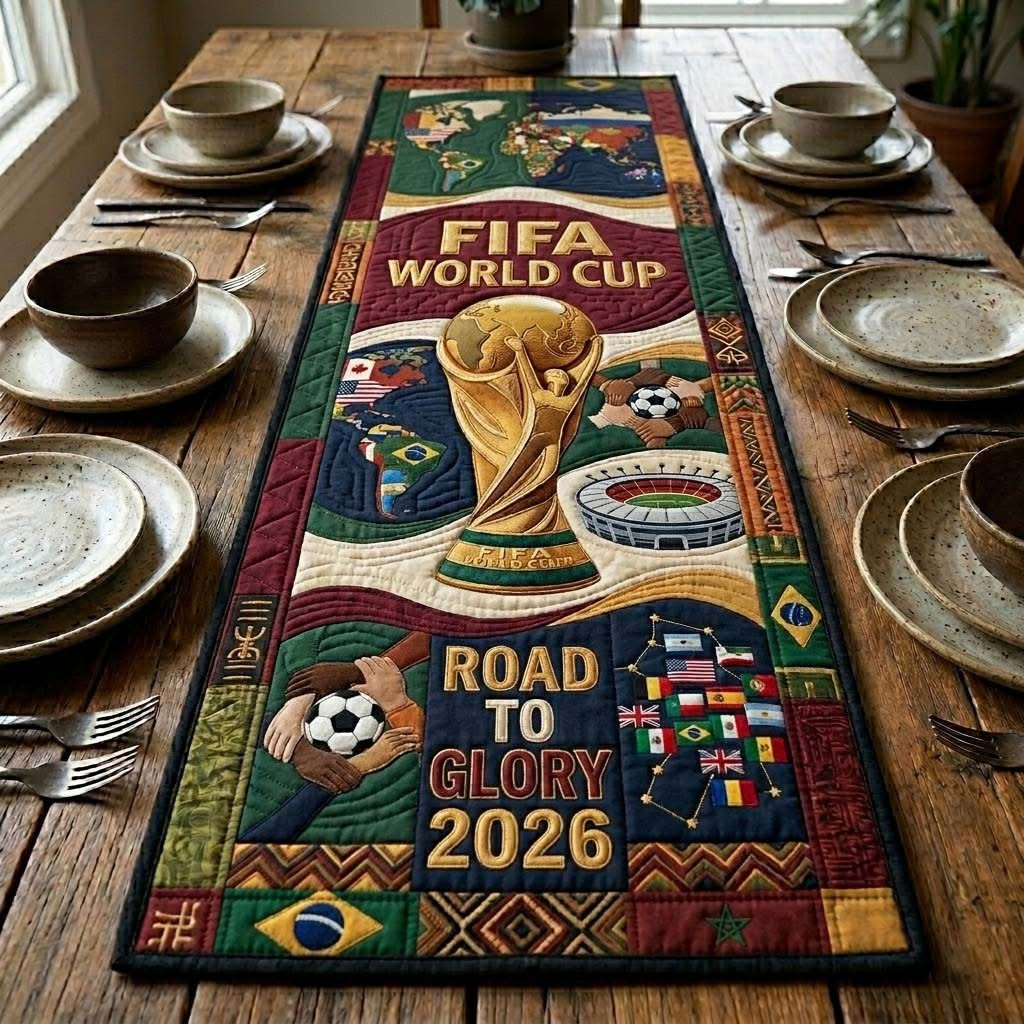 FIFA World Cup 2026 Quilted Runner Table Road To Glory 2026 Table Decor Gift For Fans