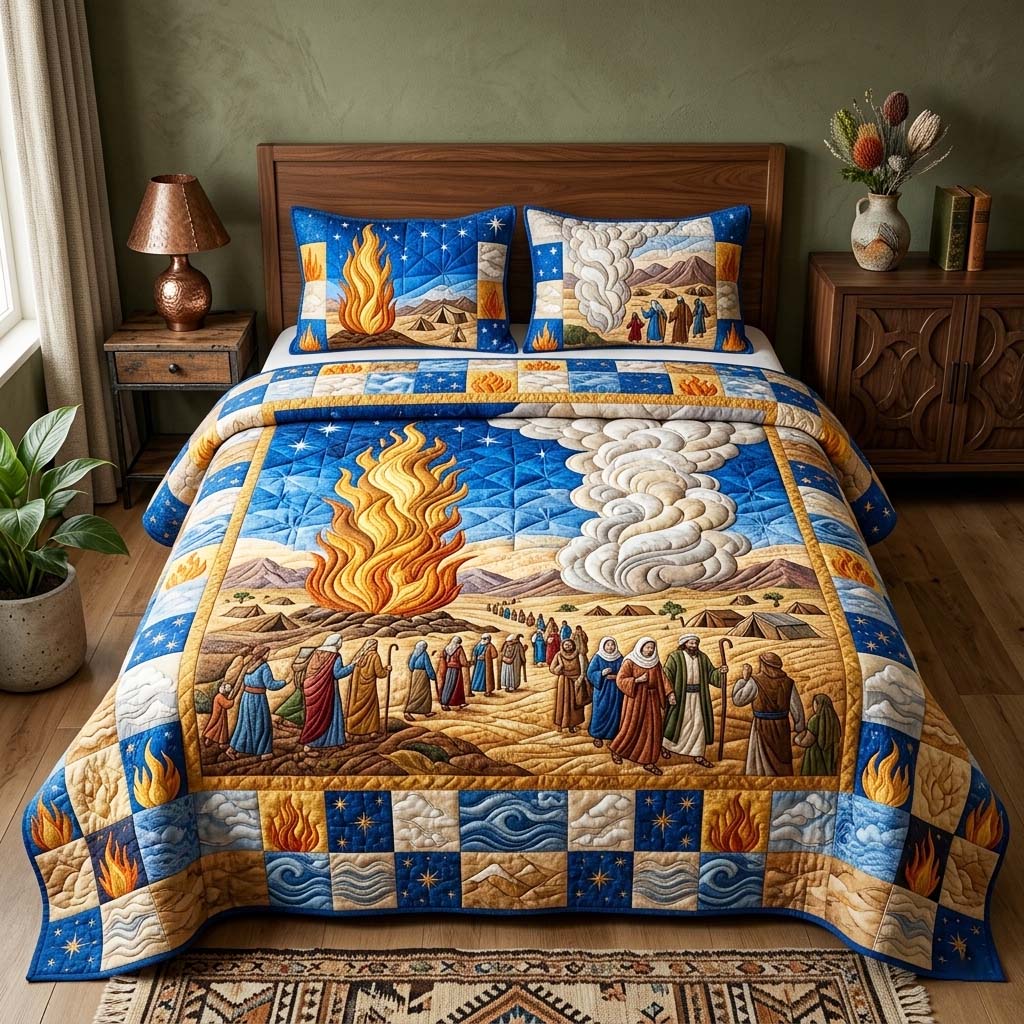 Fire Pillar Quilted Bedding Set Comforter And Sheet Sets Father'S Day Ideas For Church