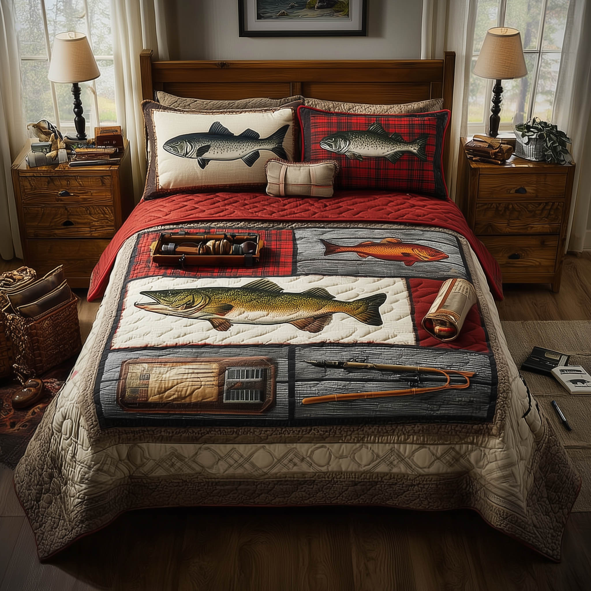 Fishing Delights Quilted Bedding Set Bedspreads Unique Fishing Gifts