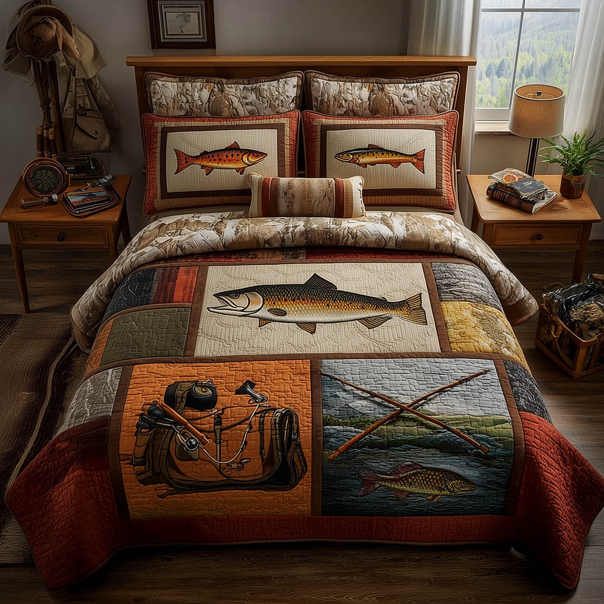 Fishing Delights Quilted Bedding Set Comforter Sets Queen Best Gifts For Fisherman 2026