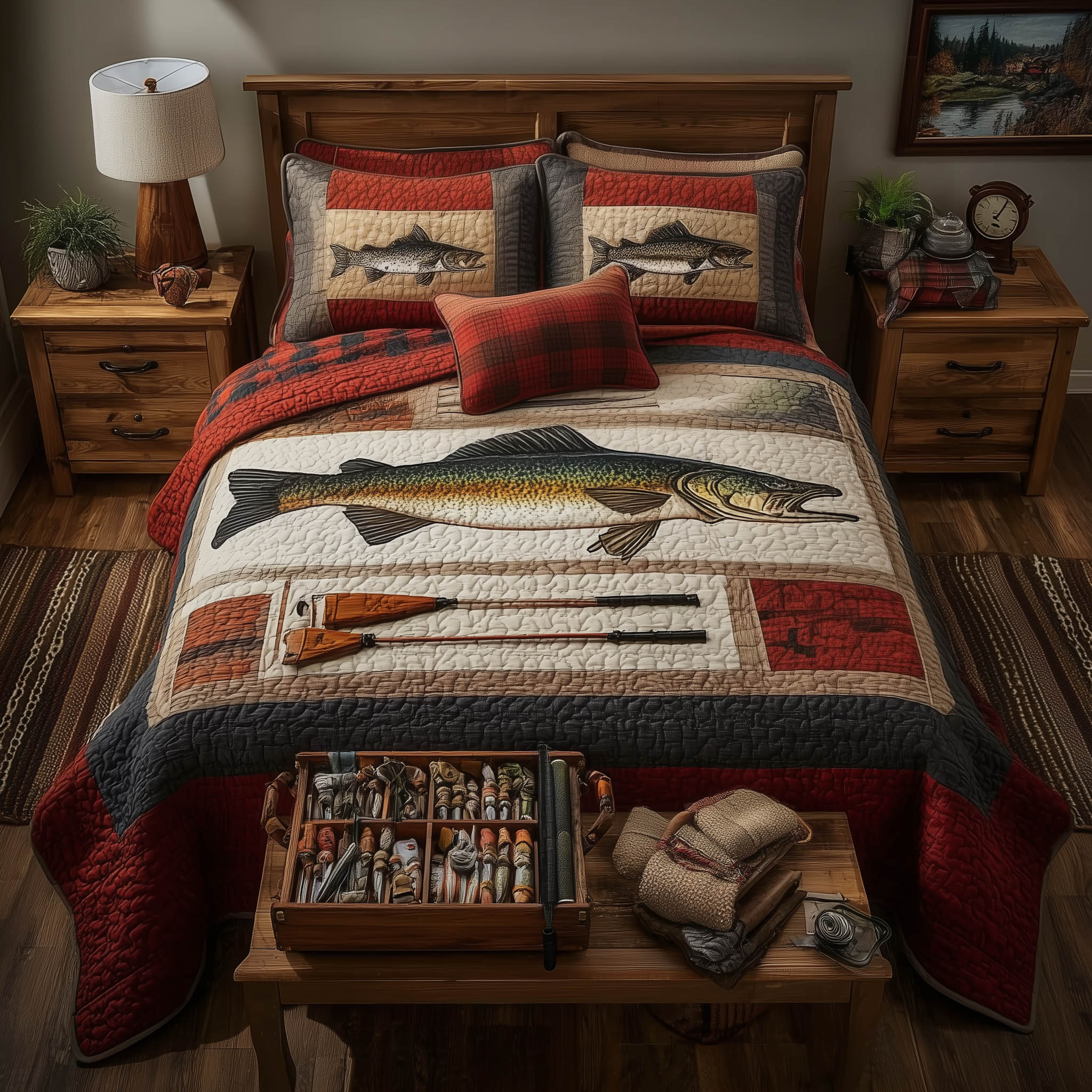 Fishing Delights Quilted Bedding Set King Comforter Sets Fishing Father'S Day Gifts