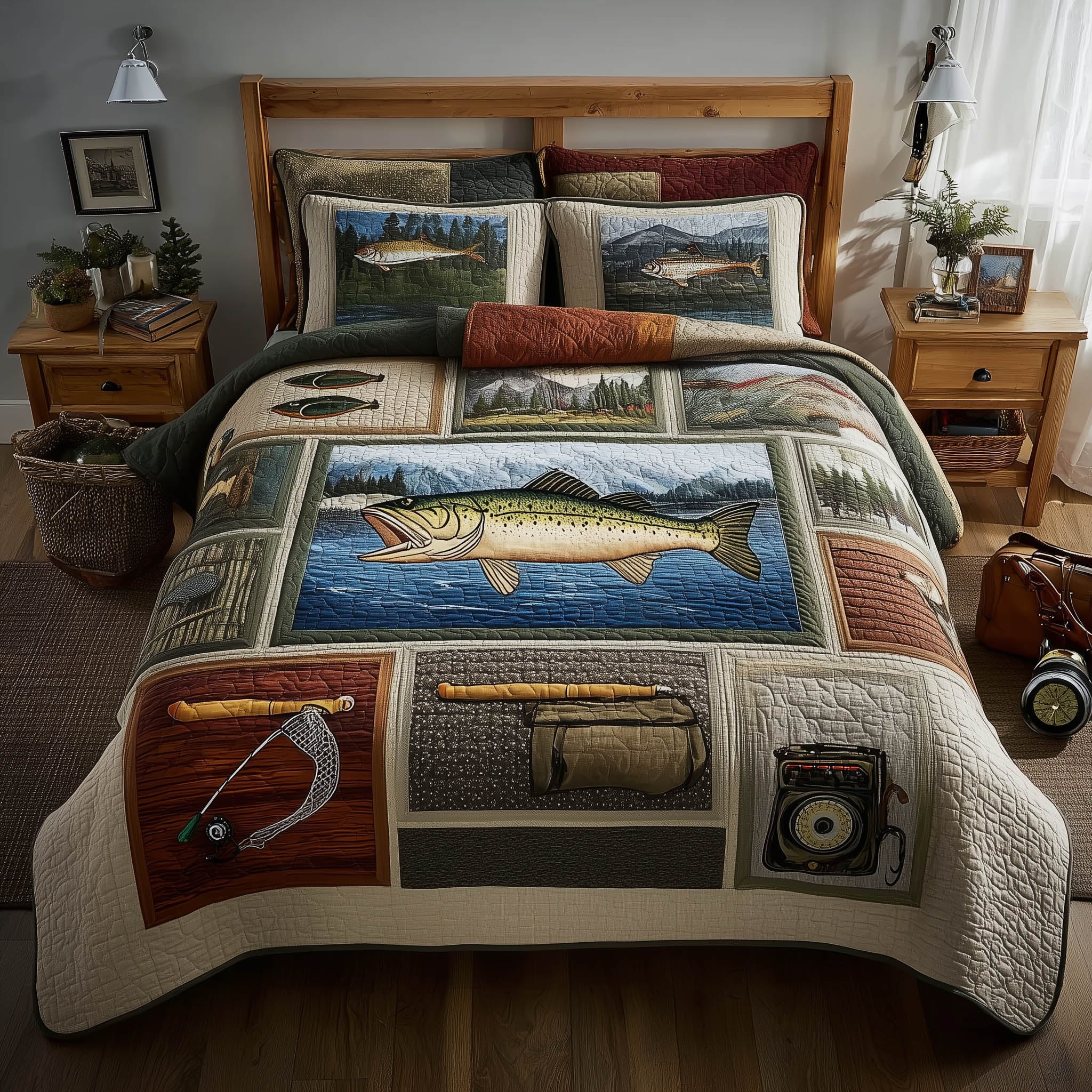 Fishing Delights Quilted Bedding Set Nice Bedding Sets Fishing Presents For Dad